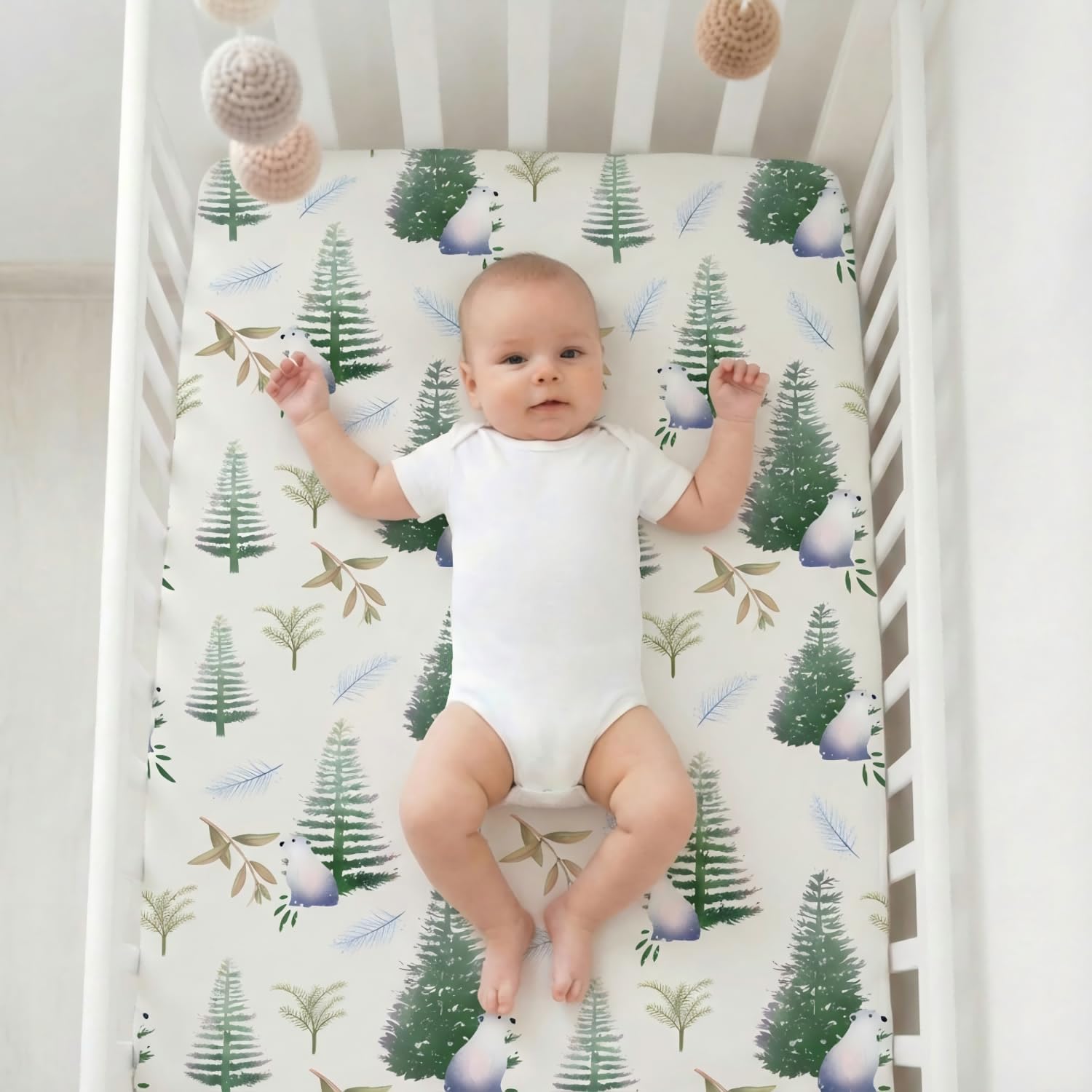 Fitted Baby Crib Sheets Set of 4, Unisex Crib Sheets for Boys Girls, Soft Neutral Crib Mattress Sheet, Breathable for Standard Crib and Toddler Mattress, 52 x 28 Inch (Bears and Jungle) - Image 3