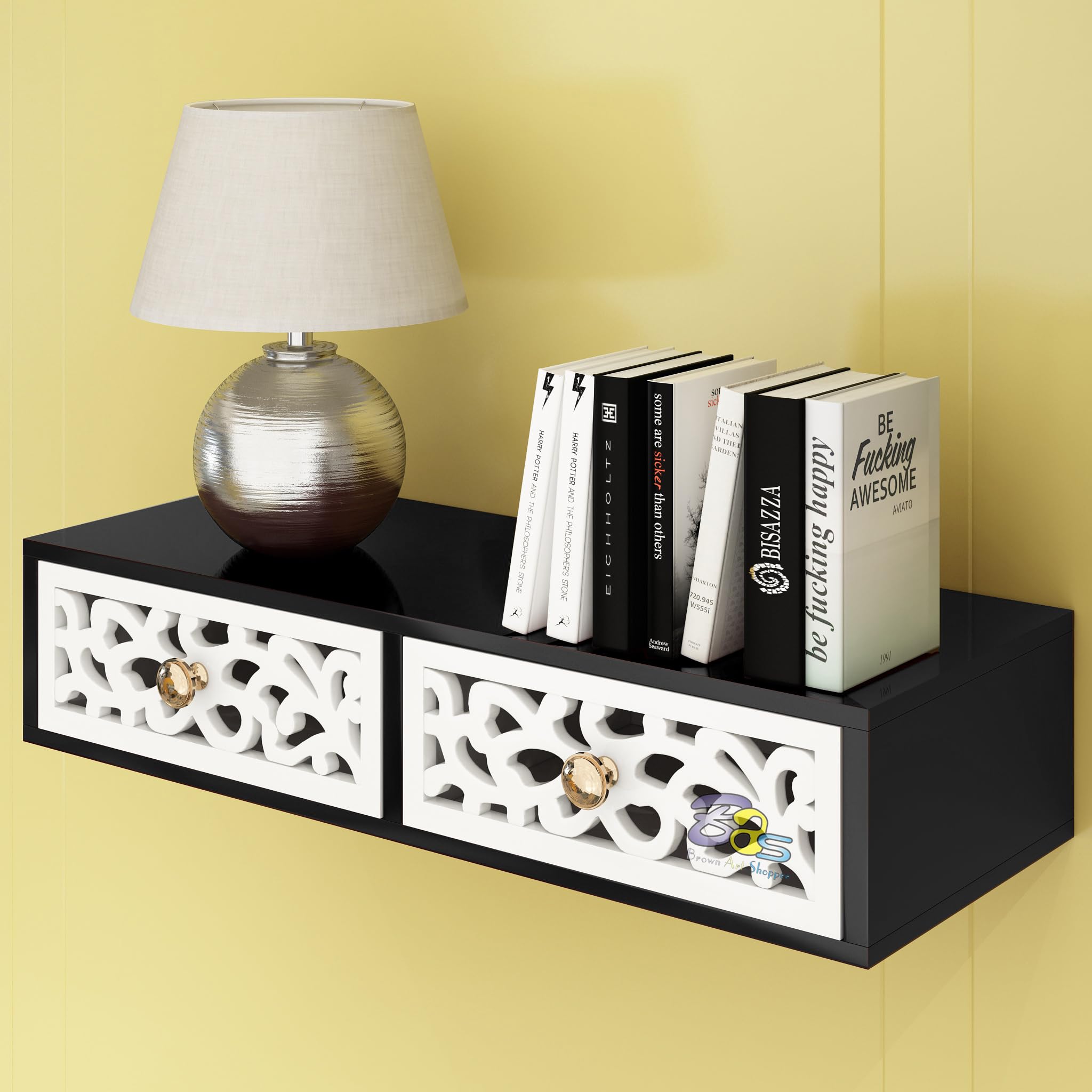 Dime Arts Shoppee Engineered Wood Floating Shelves With Drawer, Wall Shelves Multi Use As Cabinet Or Nightstands For Desk Or Wall Storage (Black & White) (B0C7C5HXNL) Amazon Price History, Amazon Price Tracker
