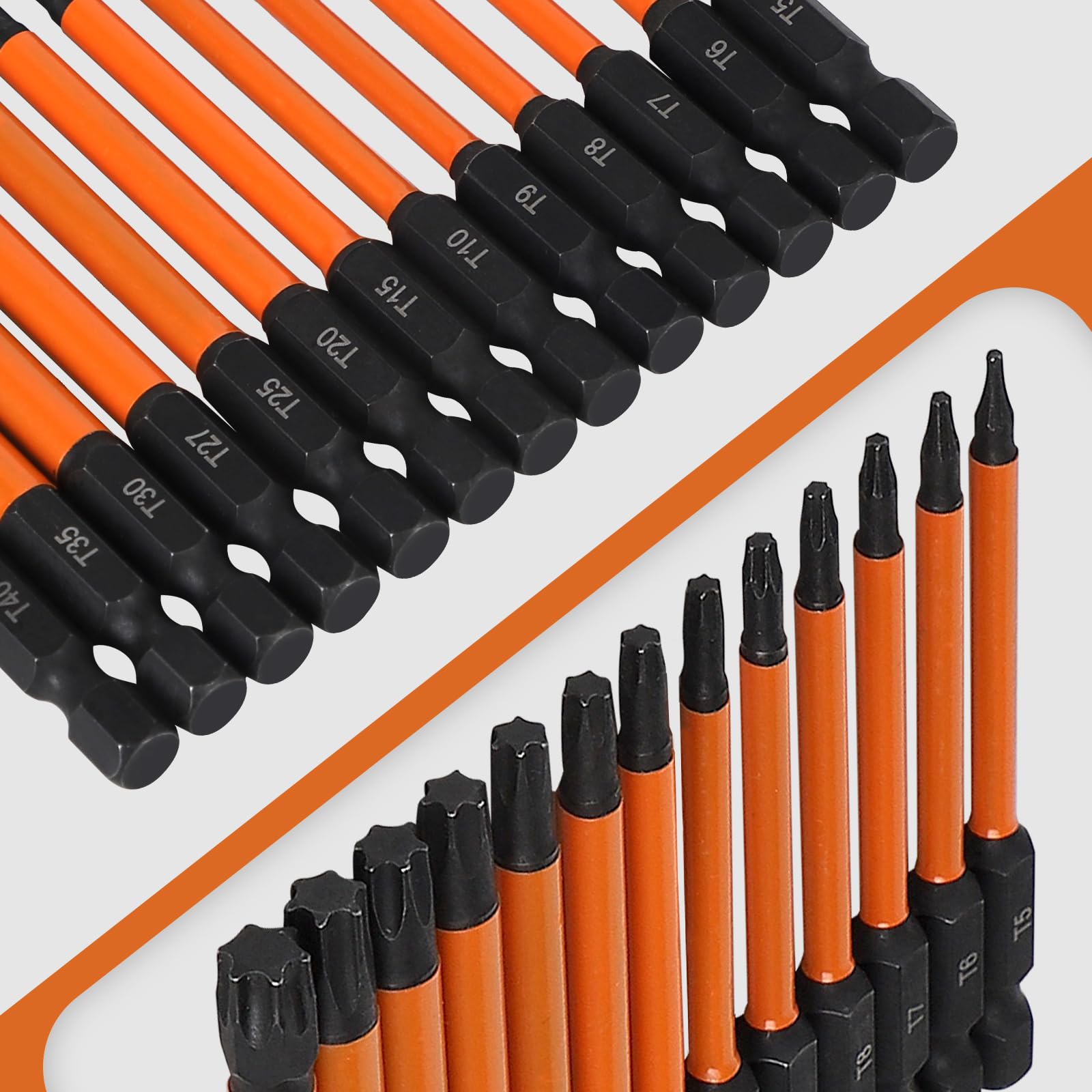 EFUTURETIME Juego de Destornilladores Torx 100mm, T5 T6 T7 T8 T9 T10 T15 T20 T25 T27 T30 T35 T40, 13pcs Destornilladores Torx Largos Magnético con Atornillador Manual, Acero S2