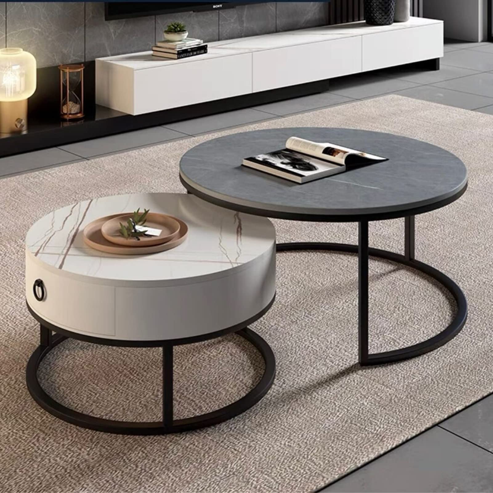 Ensemble de 2 tables basses gigognes de salon en acier noir