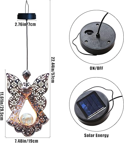 Miniatura 6 de GOODME Luces solares colgantes para exteriores impermeable farol solar LED regalo conmemorativo de ángel de metal con globo agrietado decoración de
