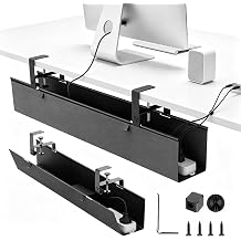 36" Under Desk Cable Management Tray, No-Drill Clamp-On Under Desk Cord Management for Desk, Anti-Sag Fabric Wire Management for Power Strips, Cable Raceways Tray Cord Hiders for Office/Home Black