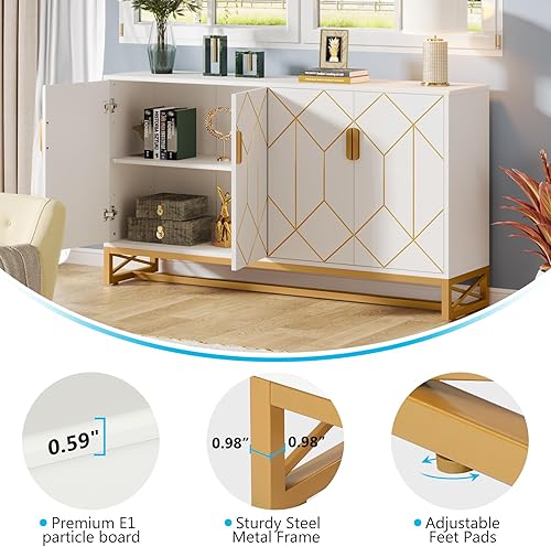 Miniatura 7 de LITTLE TREE Armario de almacenamiento con estantes de almacenamiento para sala de estar, aparador moderno, armarios de bufé, barra de café con marco