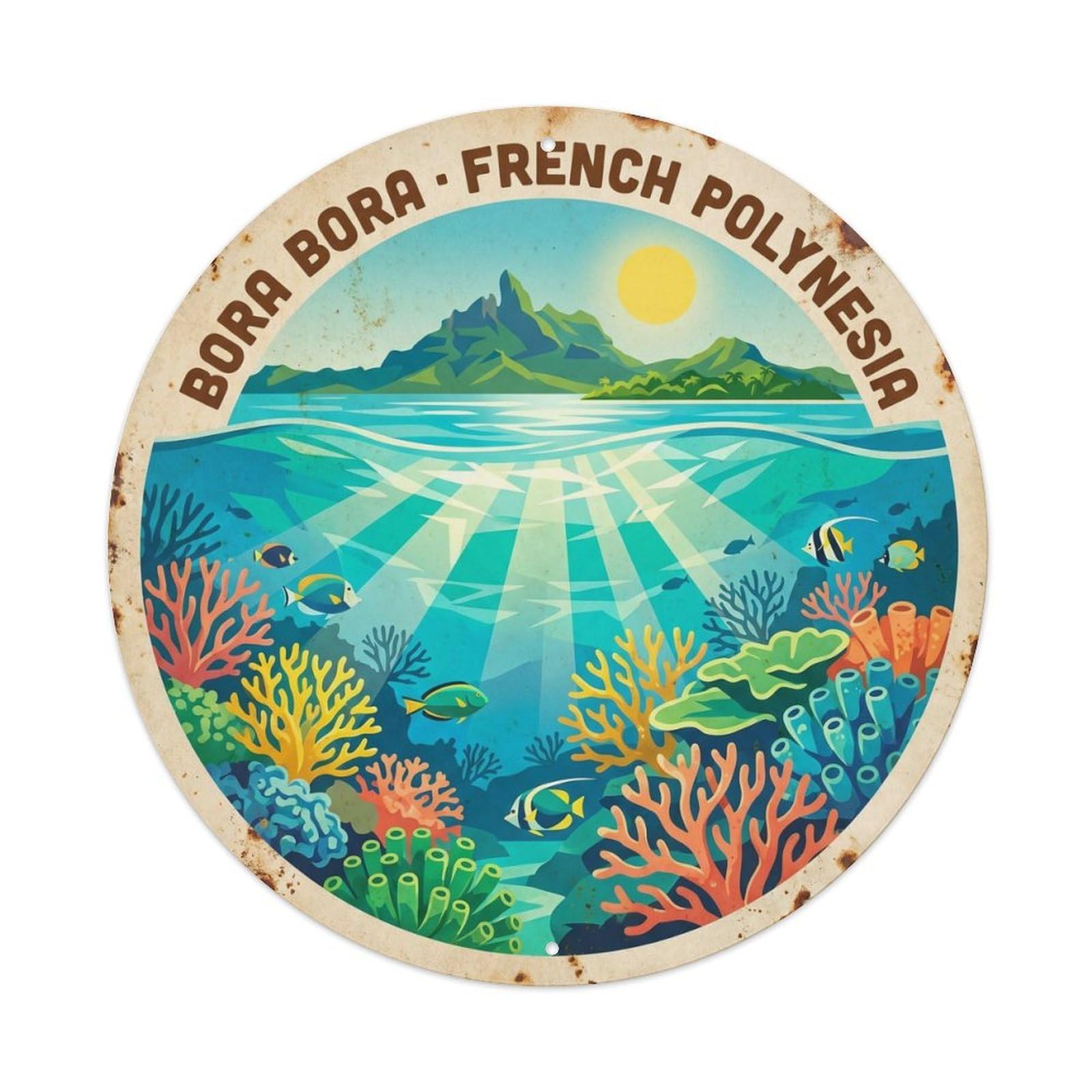 Olyhtr 8X8inch Classic Style Coral Borabora Reef Travel Vintage Marine Wildlife Metal Tin Sign