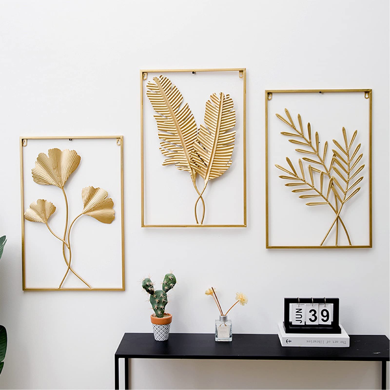 JOZZY Decoración de Pared,3 uds Forma de Hoja Creativa 3D Escultura Colgante de Pared decoración de Pared, Regalo de Adorno de Pared en Relieve Decorativo único