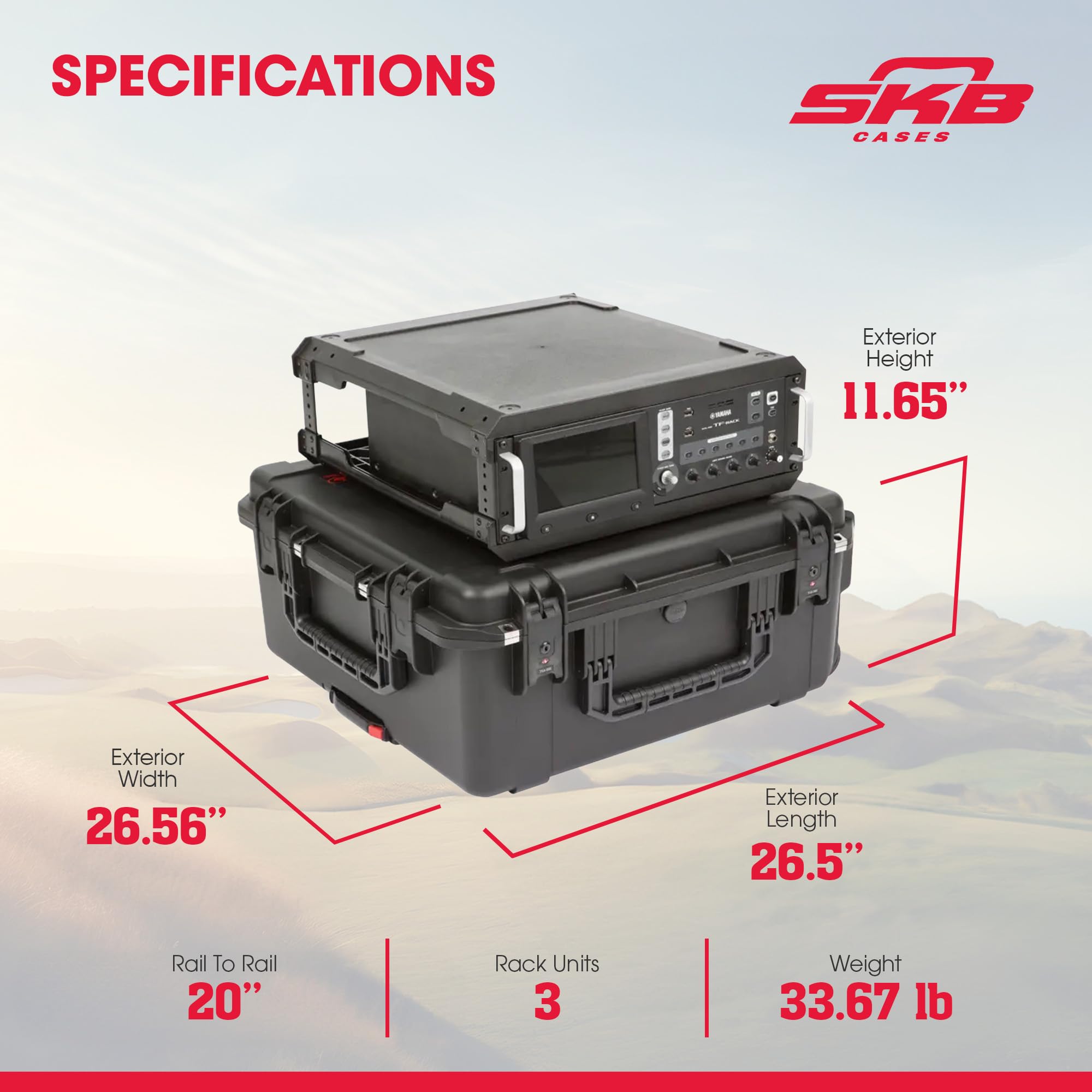 SKB 3i-2424M103U Fly Rack Flight Case, 3U