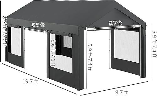 Miniatura 5 de Outsunny Carport - Garaje portátil de 10 x 20 pies, altura ajustable, resistente, con 4 puertas enrollables y 4 ventanas ventiladas para automóvil,