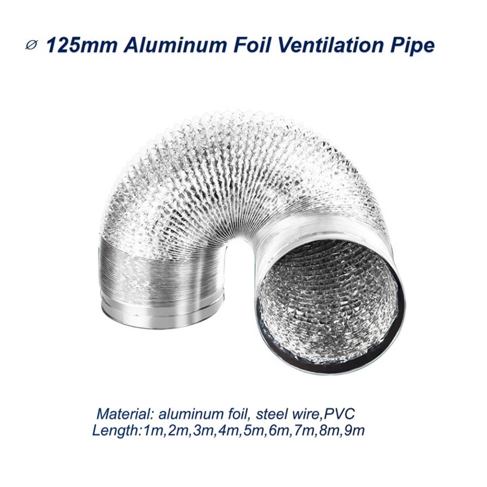 Tubi di alluminio, tubi di ventilazione, tubi d'ar Condotto di ventilazione in foglio di alluminio 125 mm multicolore 1 m-9 m(Silver,2M-125MM)