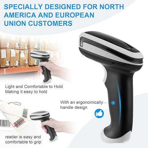 Miniatura 7 de Escáner de código de barras 2D inalámbrico, Bluetooth Escáner de código QR Escáner de código de barras de mano con soporte 3 en 1 Bluetooth y