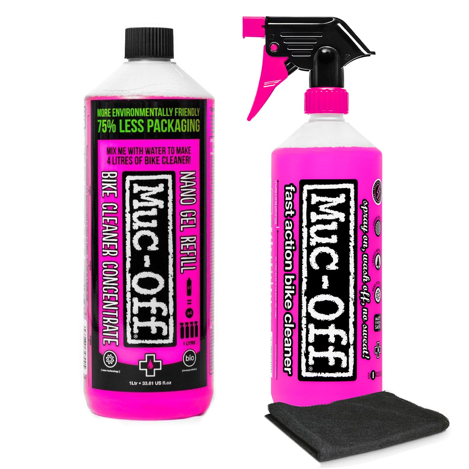 Muc-Off Nano Tech Bike Cleaner &amp; Concentrate Bundle (1L Cleaner + 1L Concentrate) | Fast-Acting, Biodegradable Bike Wash | Safe on Carbon Fibre &amp; Anodised Metals | Makes up to 5 Litres