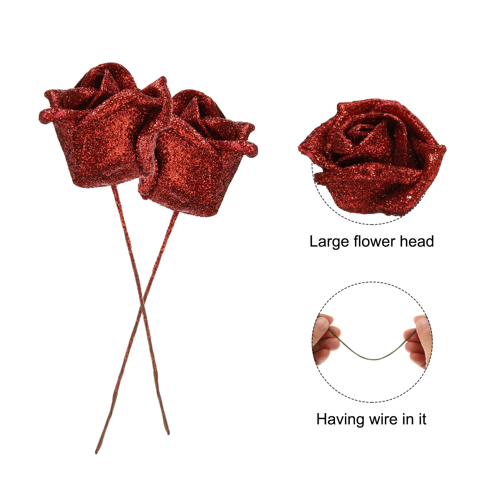 QUARKZMAN 50pz Rose Luccicanti Fiori Artificiali per Matrimoni Feste Uffici