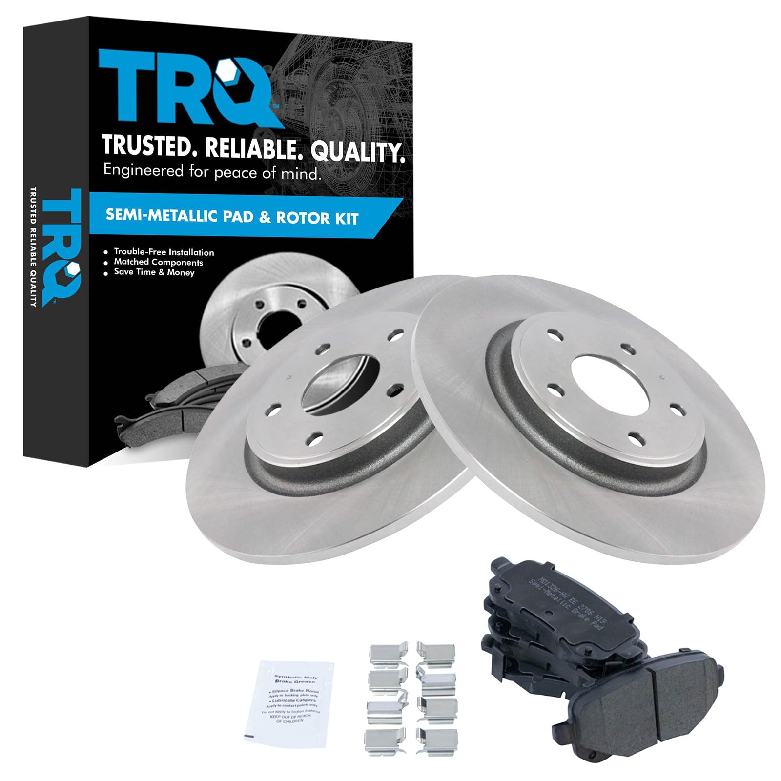 TRQ Rear Brake Pad and Rotor Set Semi Metallic Rotors Compatible with 2012 Dodge Journey