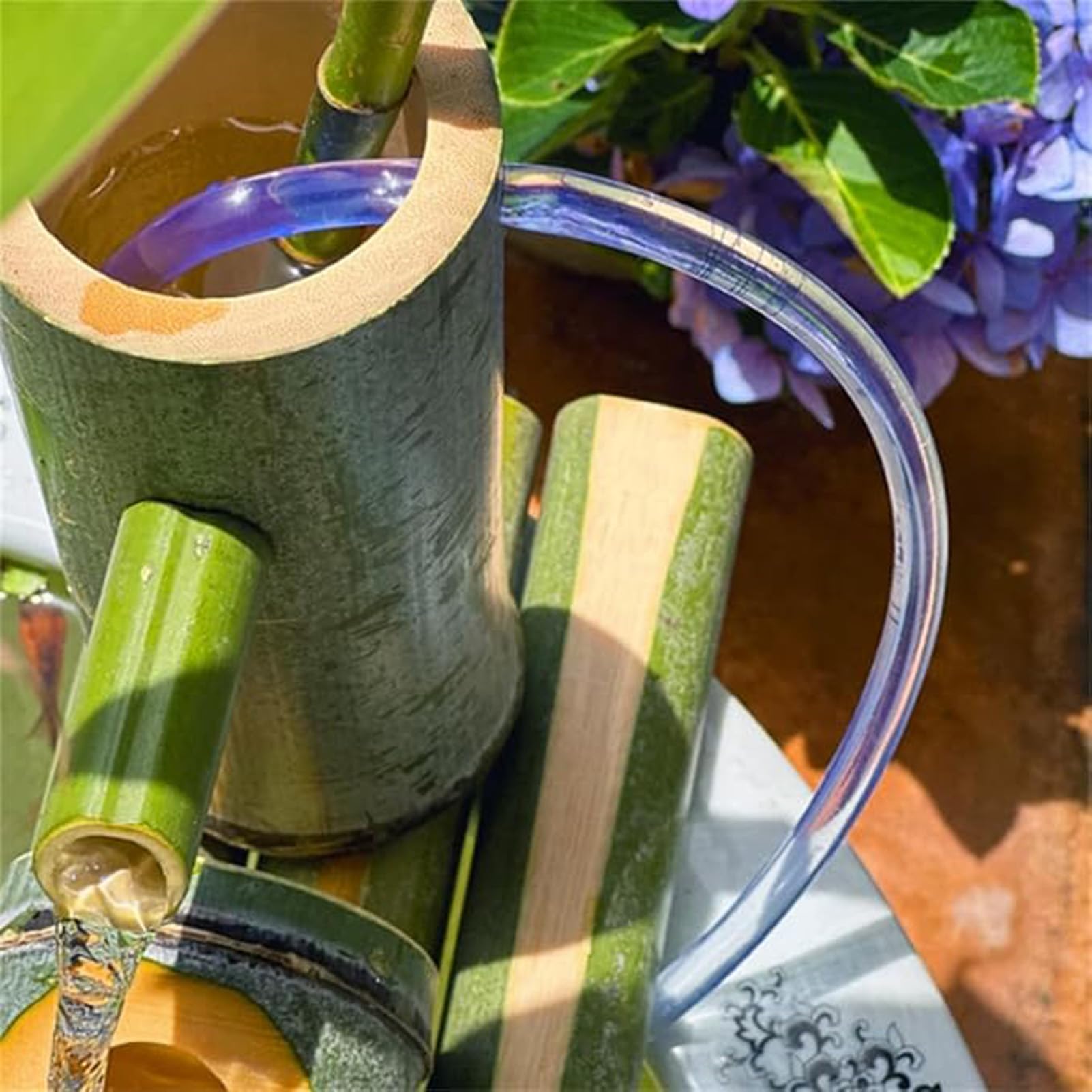 Kit Fontana Solare Artigianale, Fontana in bambù con Ruota Girevole, Pompa autoportante Decorativa, per Patio, laghetto, abbeveratoio per Uccelli, Giardino, Balcone, Acquario