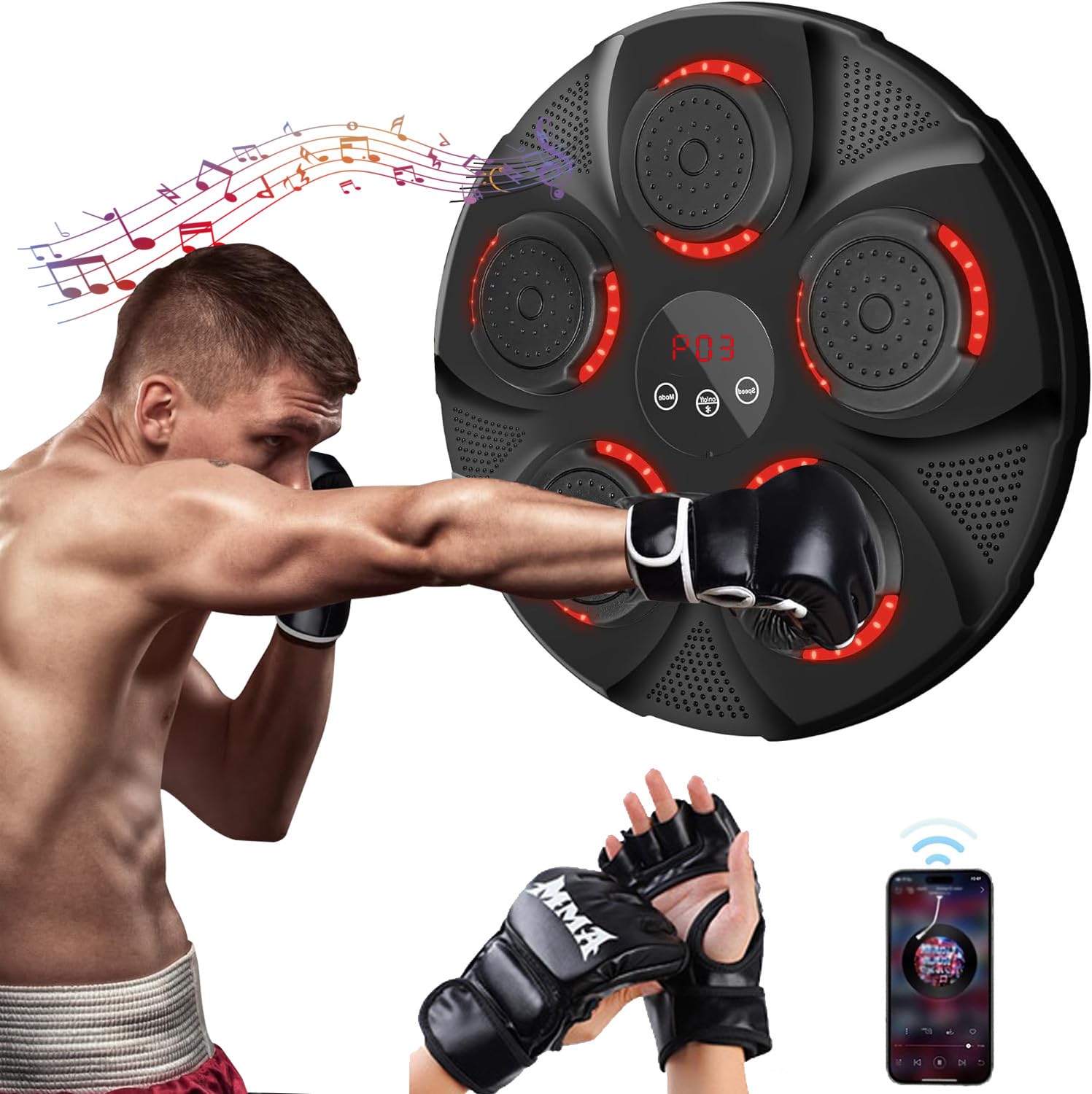 Bluetooth Music Boxing Machine con guantoni da boxe, esercizi di decompressione, boxe, attrezzature per l'allenamento per adulti e bambini