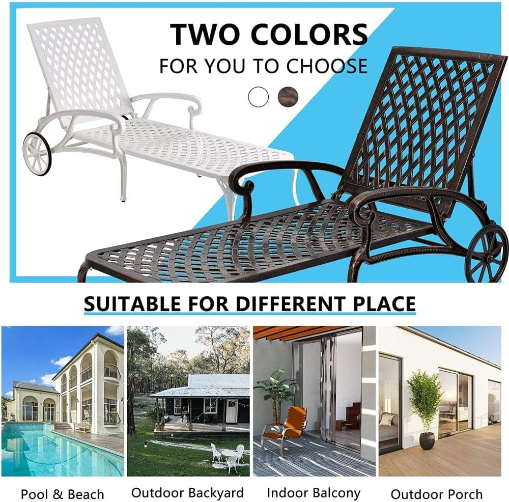Modern Cast Aluminum Lounge Chair - Adjustable Reclining Patio Chair with 3-Position Backrest, Weatherproof & Durable Design for Outdoor, Garden, or Poolside