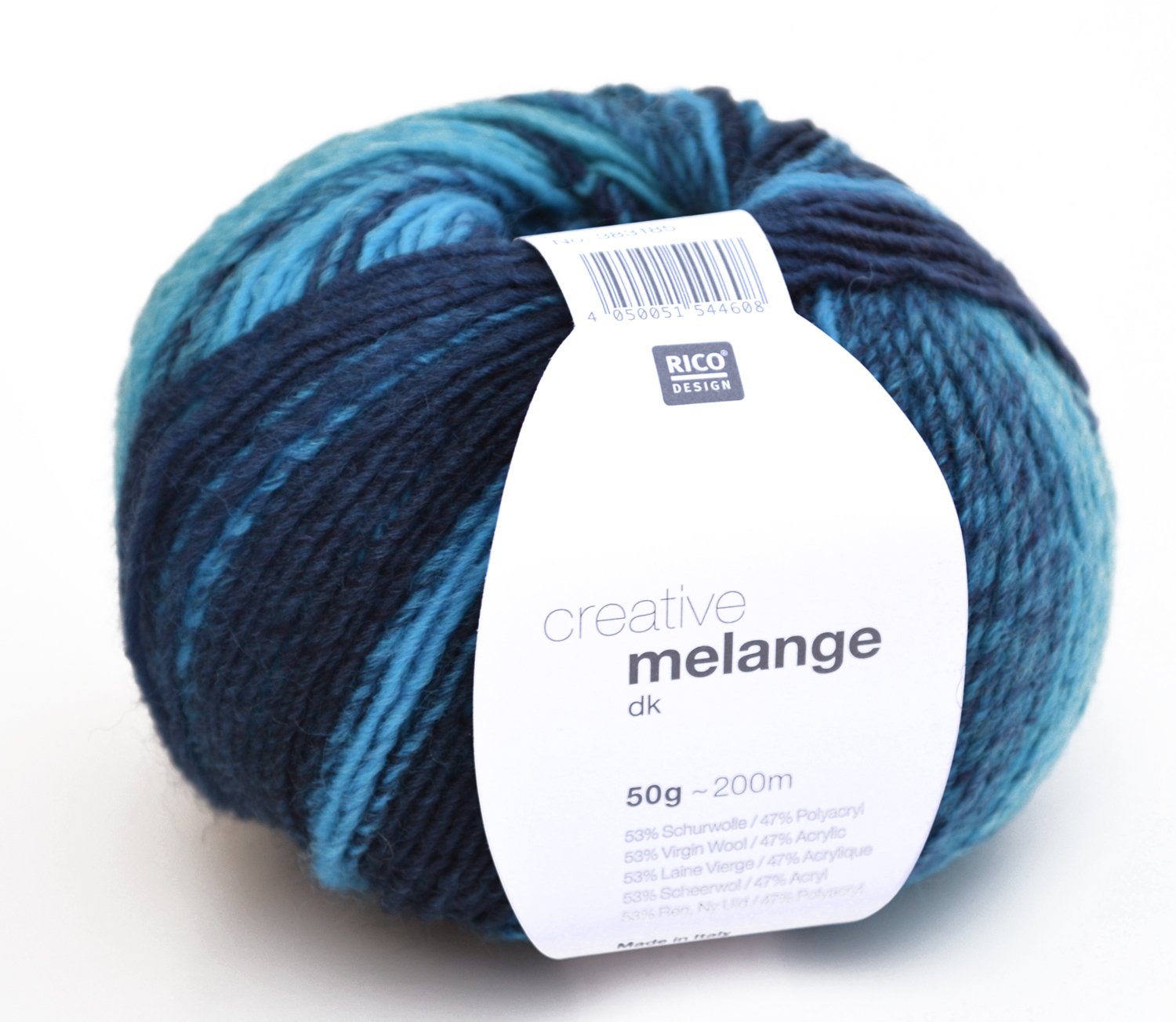 Rico-Design Creative Melange dark colour wool 04 – aqua mix – wool with colour gradient, needle size 3.5 – 4 mm, for knitting & crocheting