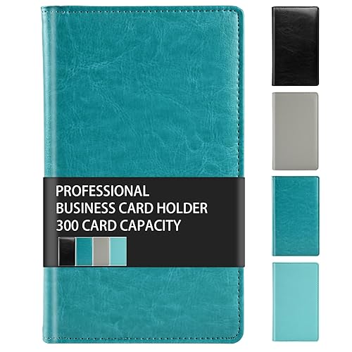 GOWALL 300 Card Capacity Leather Business Card Book Holder Organizer, Card Binder Professional PU Name Card Credit Cards Booklet (Multiple Colors Optional) - Crystal Green