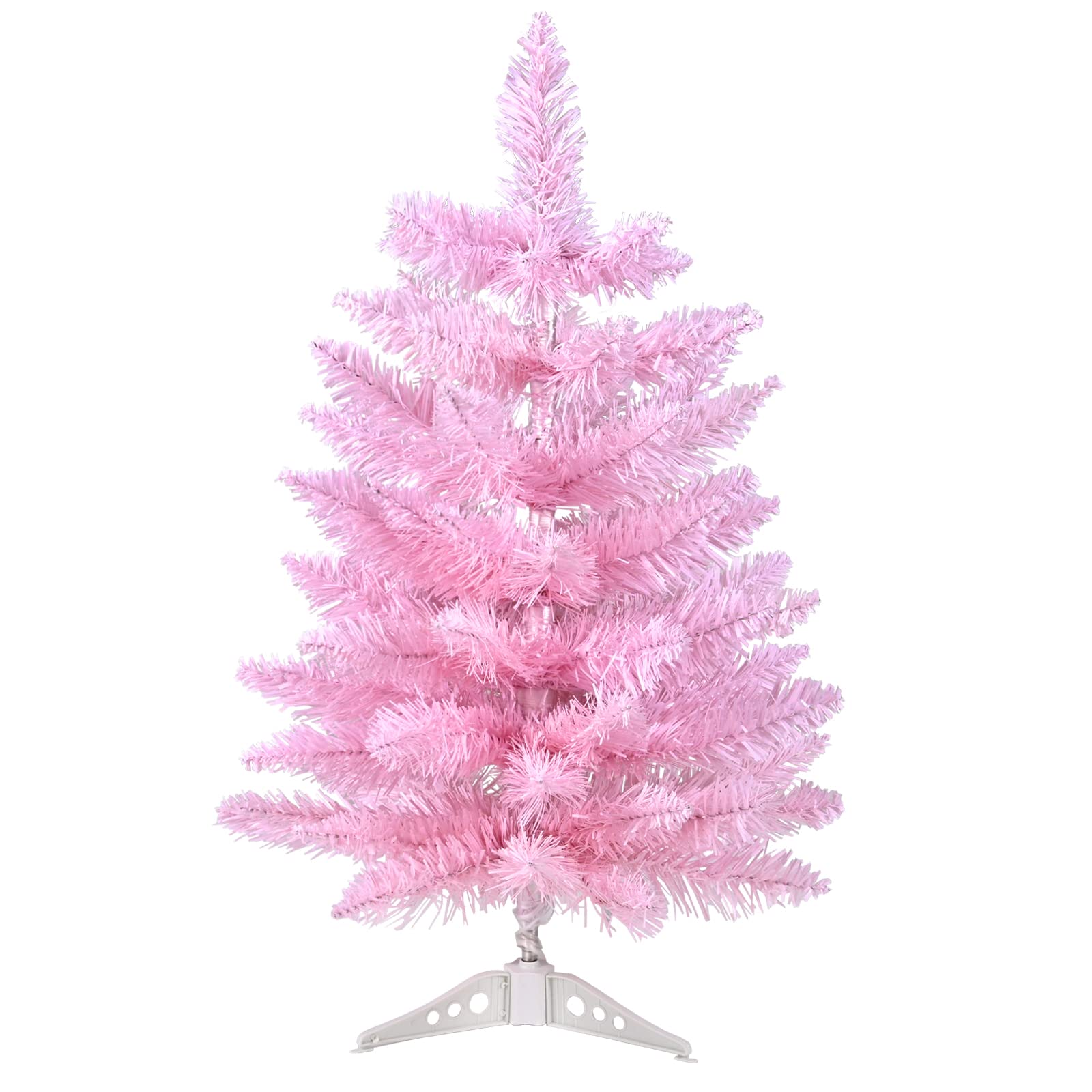Photo 1 of 2FT Artificial Christmas Tree Pink Tabletop Christmas Tree with Plastic Stand Mini Xmas Pine Tree for Indoor Outdoor Holiday Home Decoration