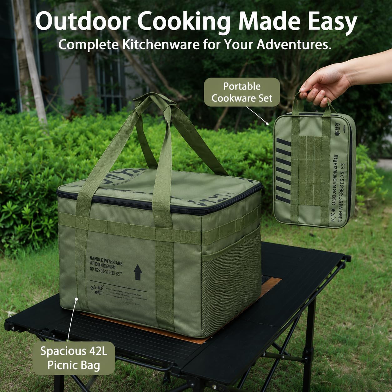 Set Utensili Cucina Outdoor Portatile | Borsa picnic, tessuto Oxford, per campeggio, borsa utensili, taere, , forbici, da , per Campeggiatori