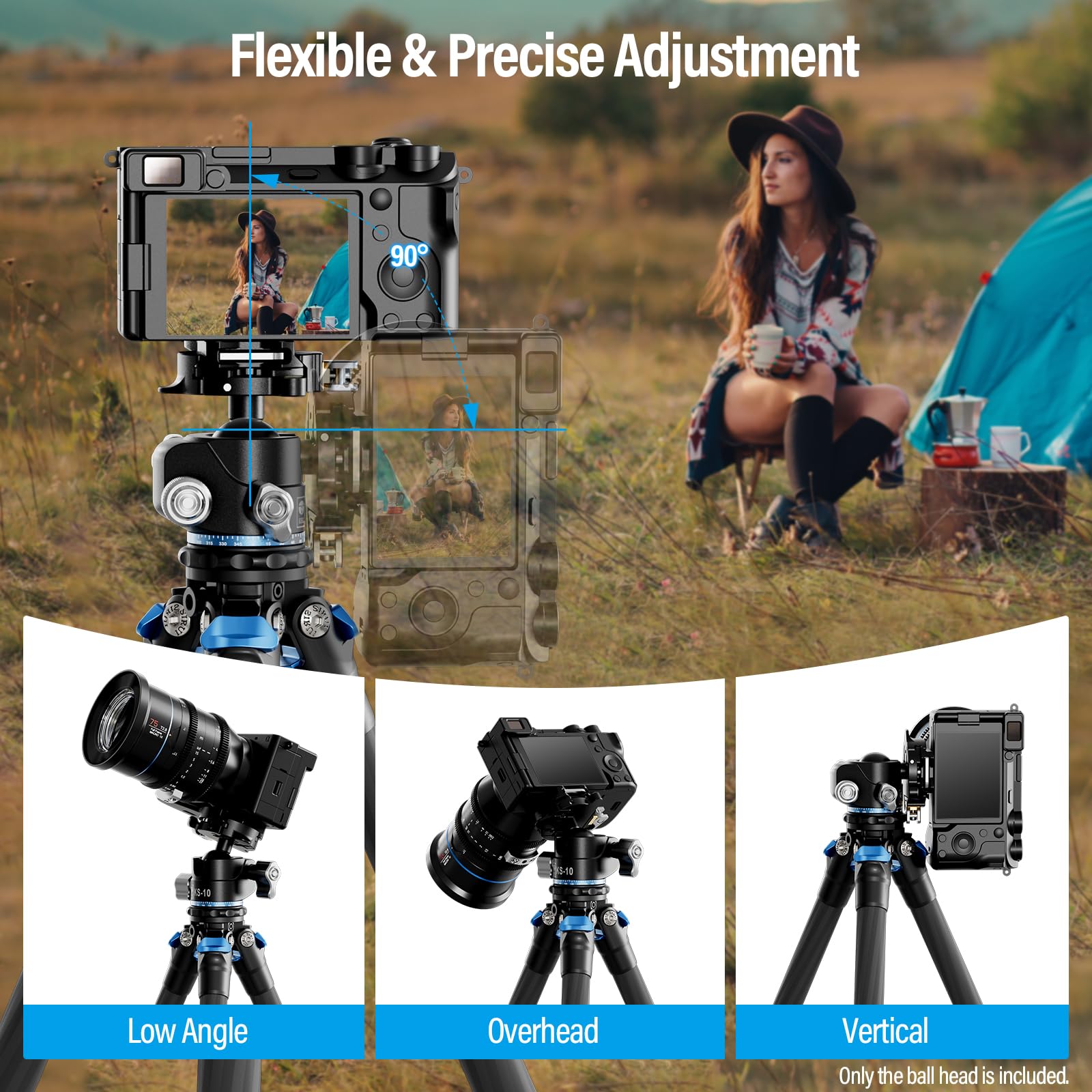 SIRUI KS-10 Testa a Sfera per Treppiede, Testa a Sfera a Basso Profilo da 29mm, Testa Panoramica a 360° in Alluminio per Fotocamera DSLR, Videocamera, Treppiede, Monopiede, Carico Massimo 15kg