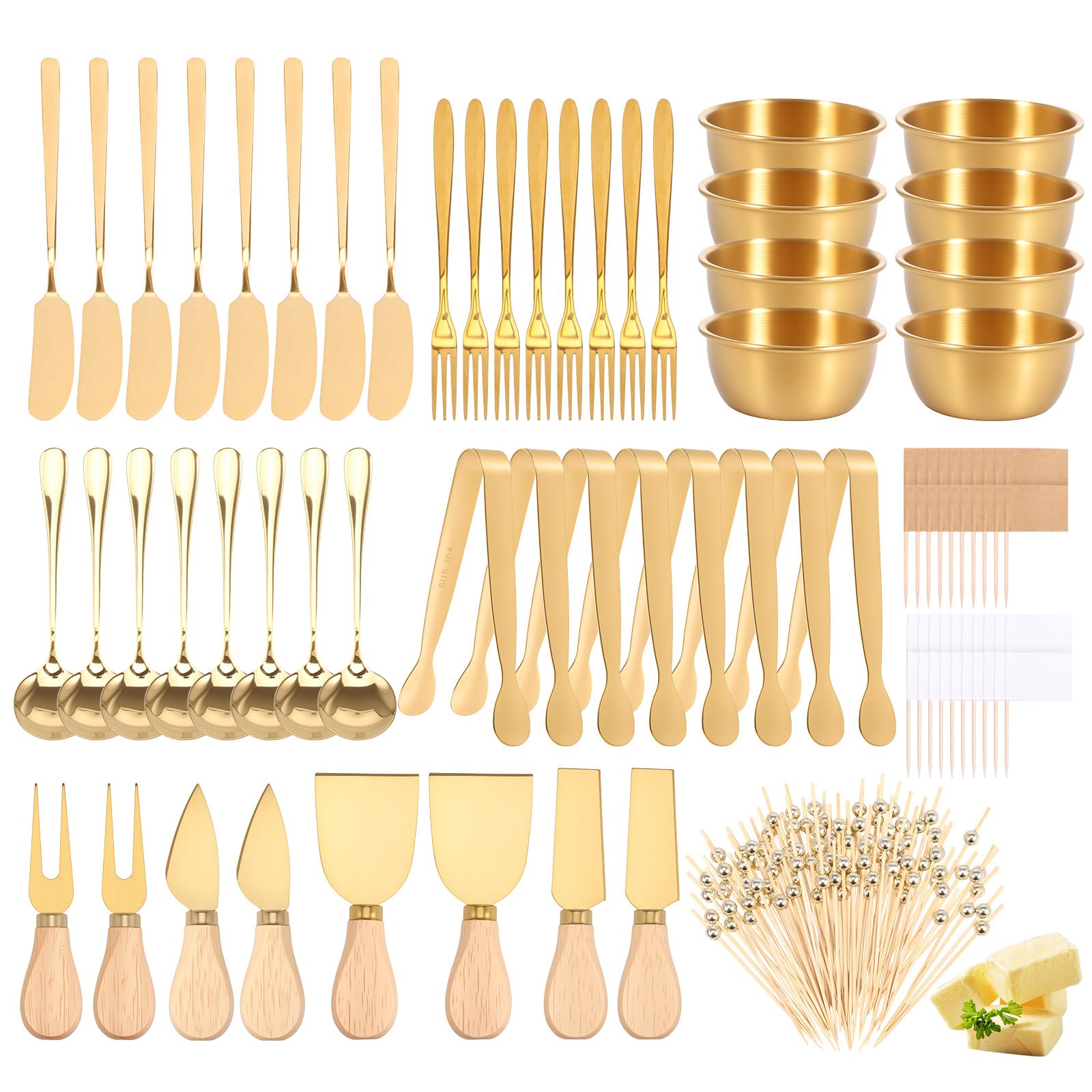 188Pcs Charcuterie Utensils Set,Charcuterie Boards Accessories Set Bulk,Mini Cheese Butter Spreader Knives Stainless Steel Cutlery Tongs Spoons Forks