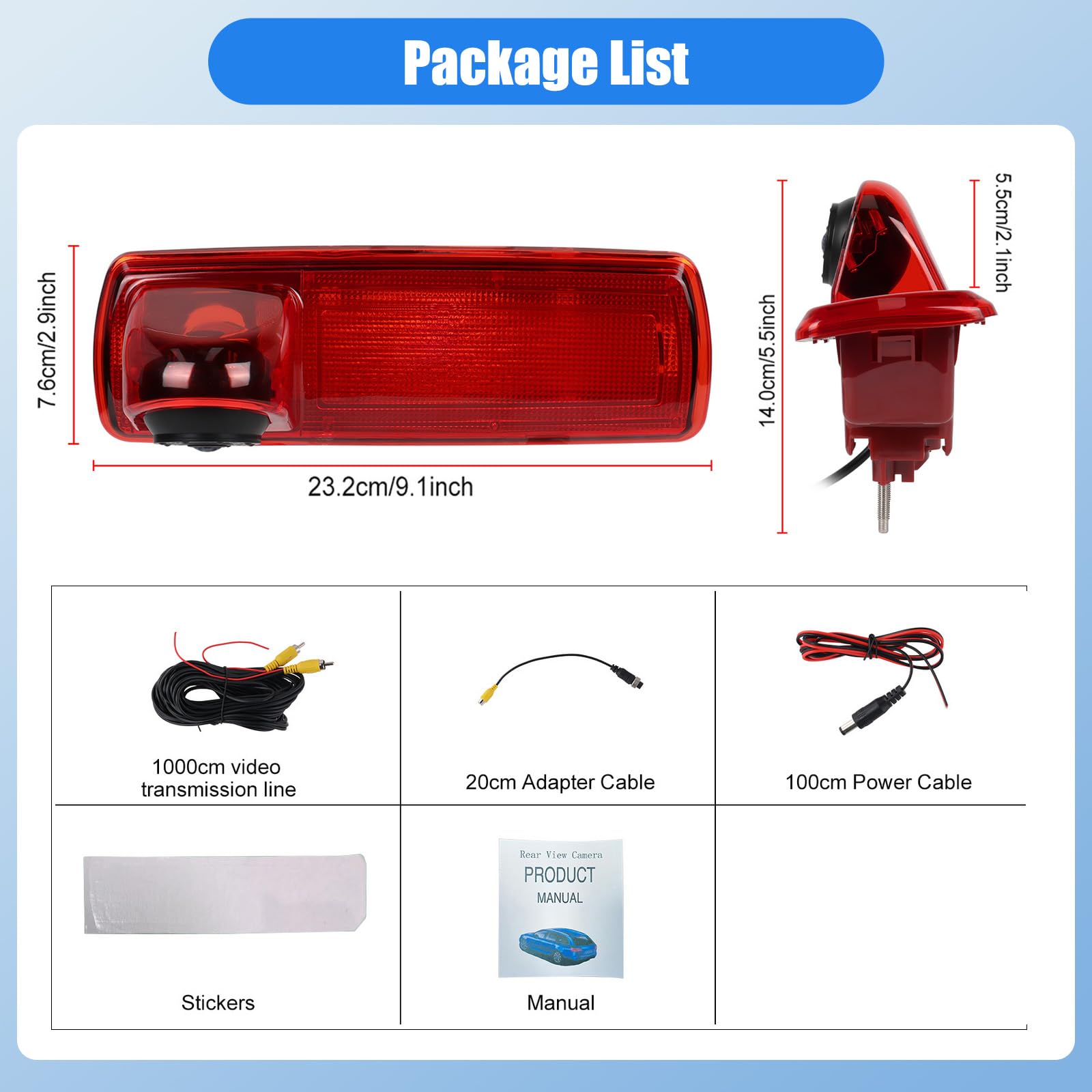 Caméra de Recul pour Renault trafic 2014 / Opel Vivaro 2014, 3ème Feu Stop Caméras Arrière, Vision Nocturne, Etanche IP67, Angle Réglable