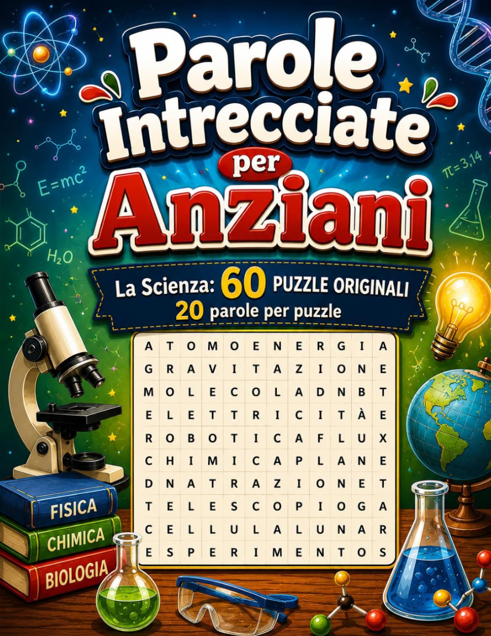 Parole Intrecciate per Anziani – La Scienza: 60 puzzle di ricerca parole difficili dedicati al mondo della scienza, della fisica, della chimica e della biologia con soluzioni incluse