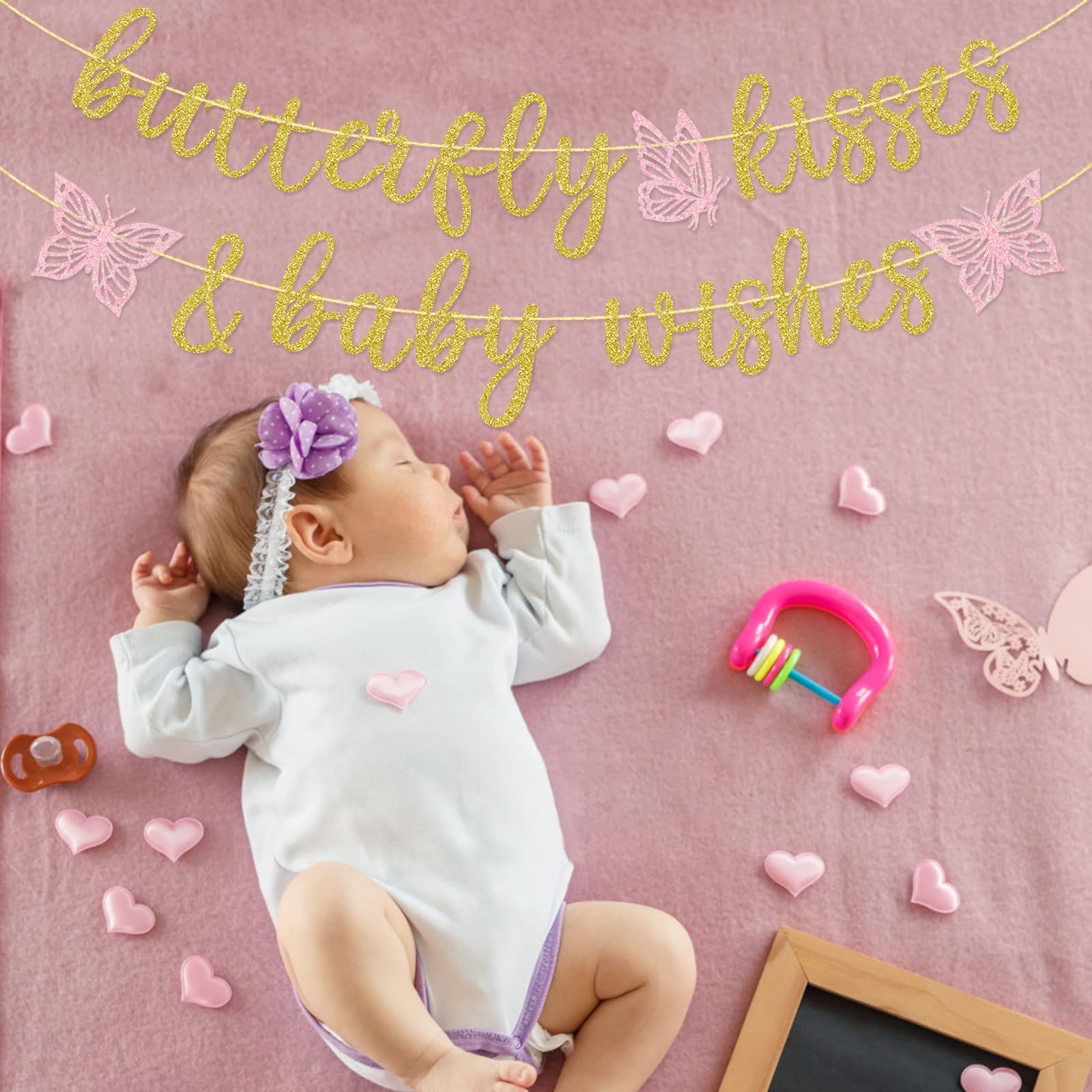 Snapklik.com : Butterfly Kisses And Baby Wishes Banner, Butterfly Themed Baby  Shower Decorations For Girl, Pre-assembled, Gold Glitter, image size:1600x1600