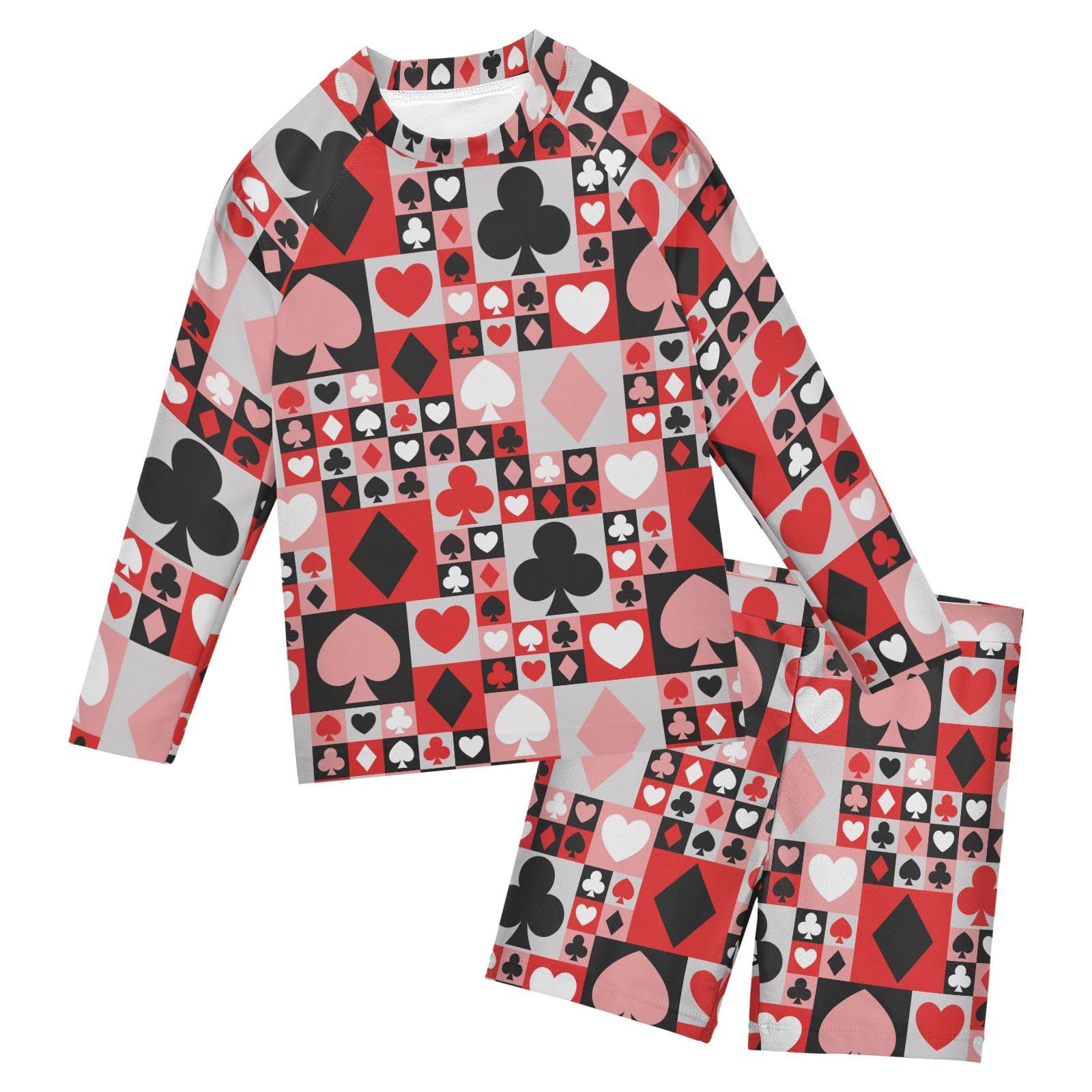 Aflyko Boys' Rash Guard Set Poker Fun Heart SPF 50+ Sun Protection Swimsuit Multicoloured