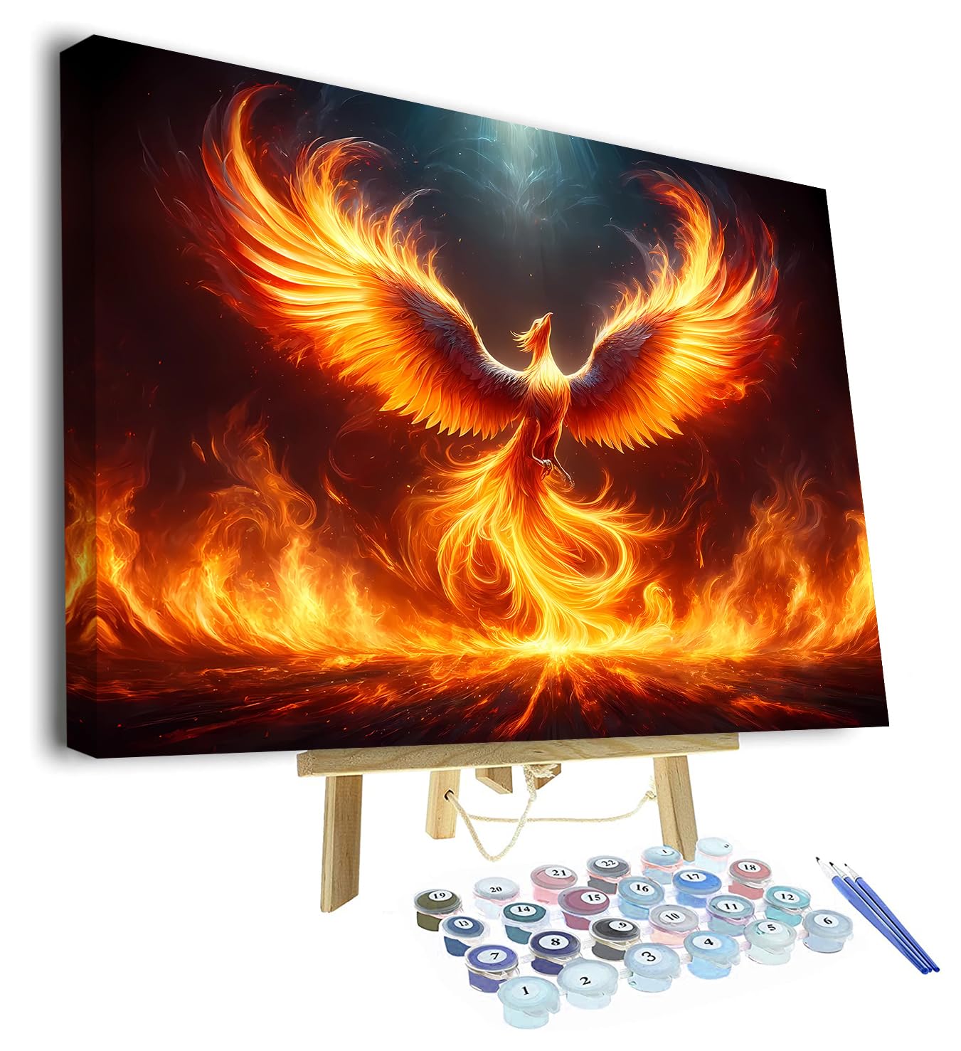 TISHIRON Malen Nach Zahlen für Erwachsene,Der Majestätische Phoenix in der Wiedergeburt Ölgemälde Kit für Anfänger,Mit 3-Pinseln Handgemalt ölgemälde Kit 40x50cm(mit Rahmen)