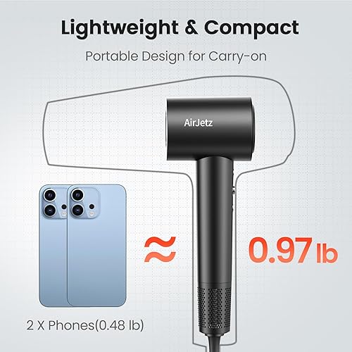 Miniatura 5 de Secador de pelo, 160,000 rpm, secador iónico de alta velocidad para secado rápido, secador de pelo ligero profesional con difusor, boquilla