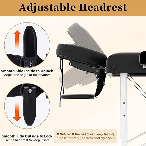 Miniatura 5 de civama Mesa de Masaje Cama de Masaje Portátil, 26 Libras Peso Ligero 2 Secciones Plegable Cama de Tatuaje Cuidado Facial Spa Cama de Pestañas Altura