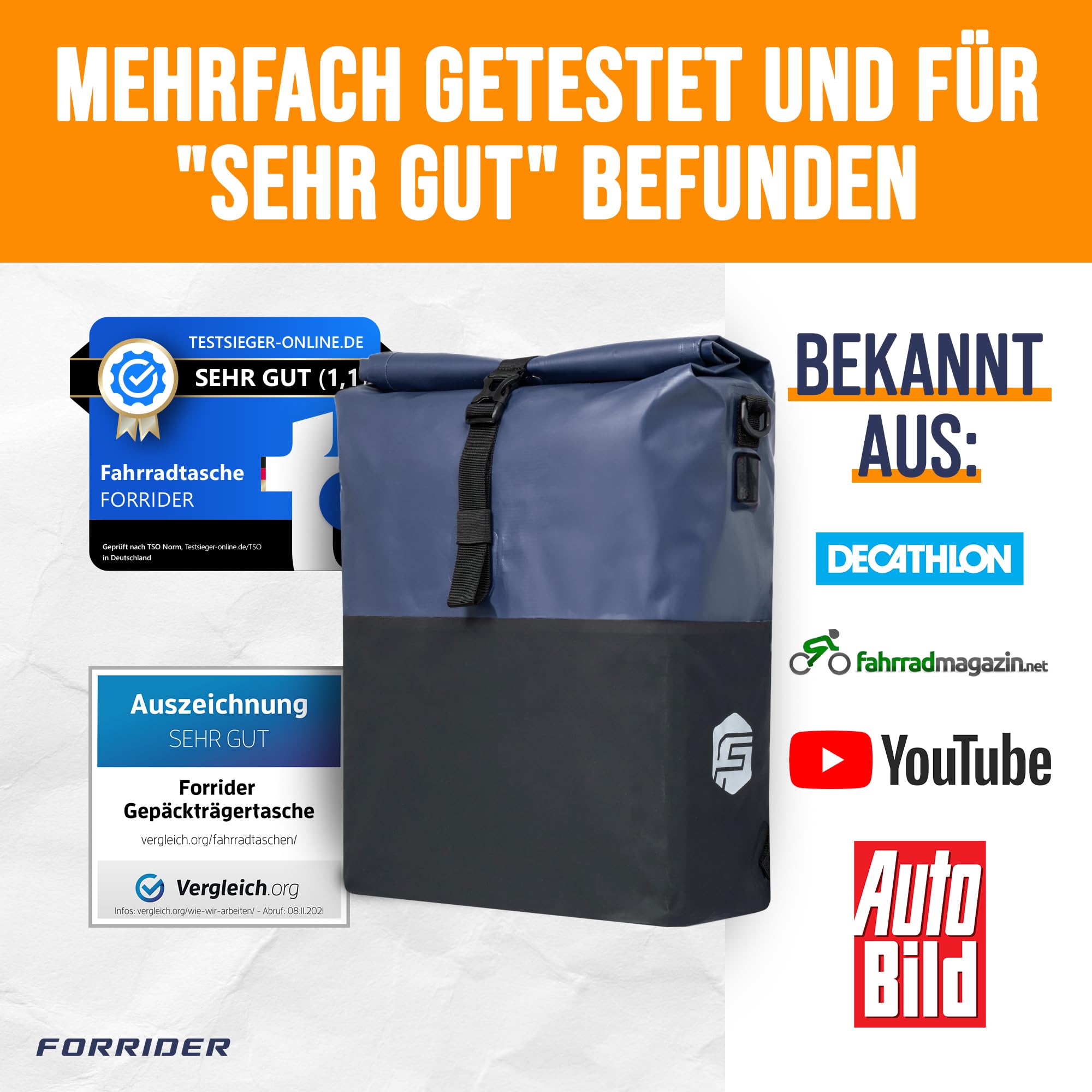 Forrider 3in1 Fahrradtasche für Gepäckträger mit Rucksack Wasserdicht [27L] Gepäckträgertasche Reflektierend I Fahrradtasche Rucksack | Fahrradrucksack für Gepäckträger mit Laptopfach Fahrrad & Ebike