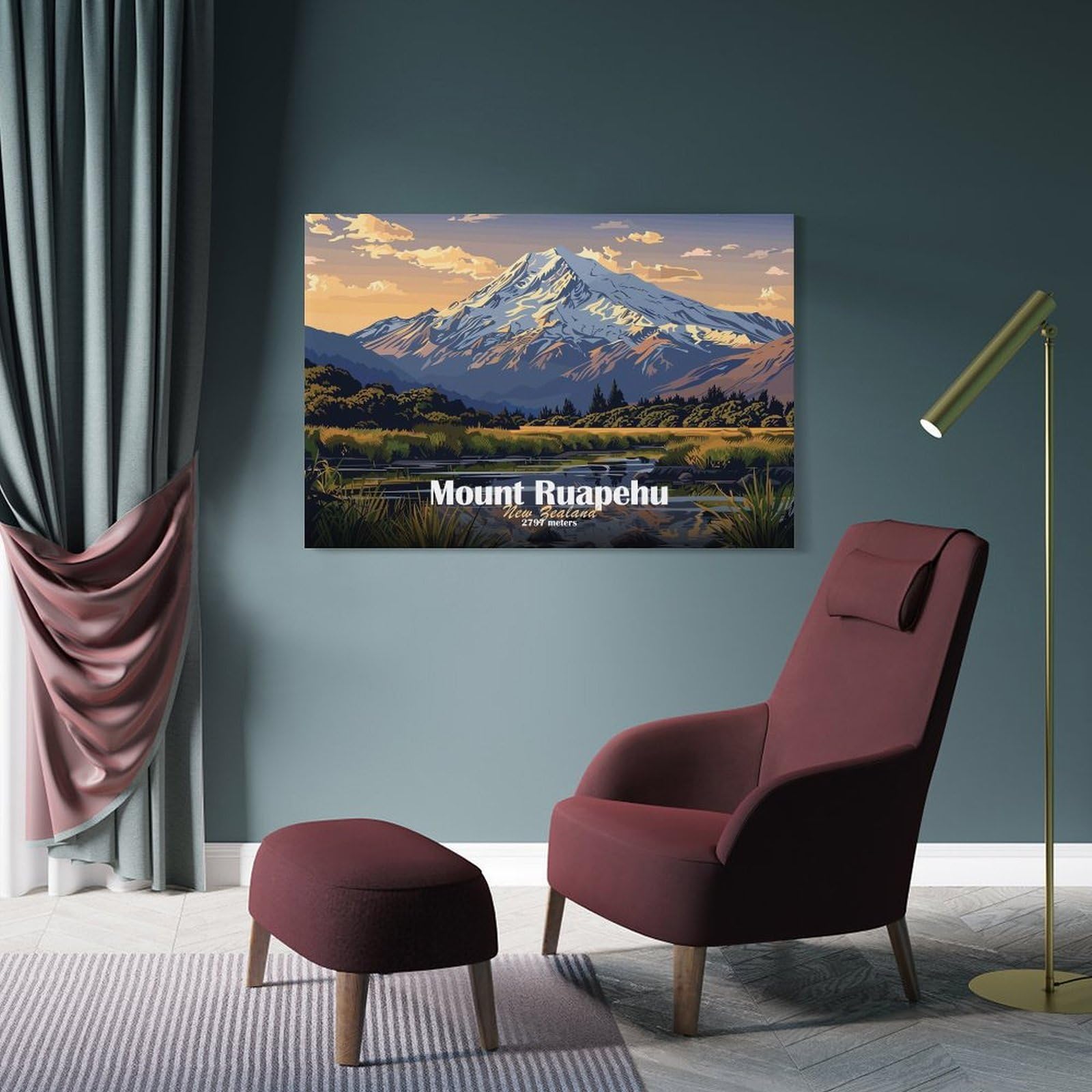 Junmoney Mount Ruapehu, New Zealand Room Decor Wall Art, 16x24inch(40x60cm), for Entrance Walls, Hall Decor Or Foyers, A Neat Decor Update for Hallways