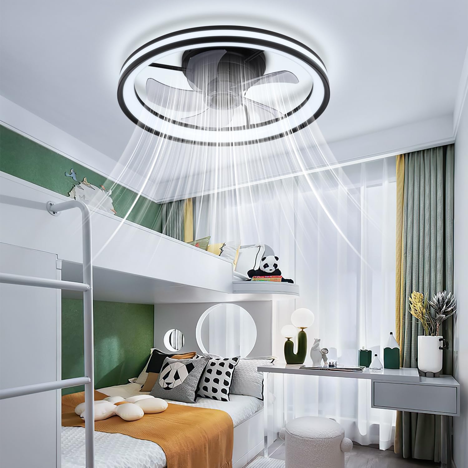 Daromigo Ventilatore da Soffitto con Luce Ø50 cm, Ventilatore LED Dimmerabile con Telecomando e App Bluetooth, 6 Velocità, Timer, Funzione Reversibile Estate/Inverno, per Camera, Nero