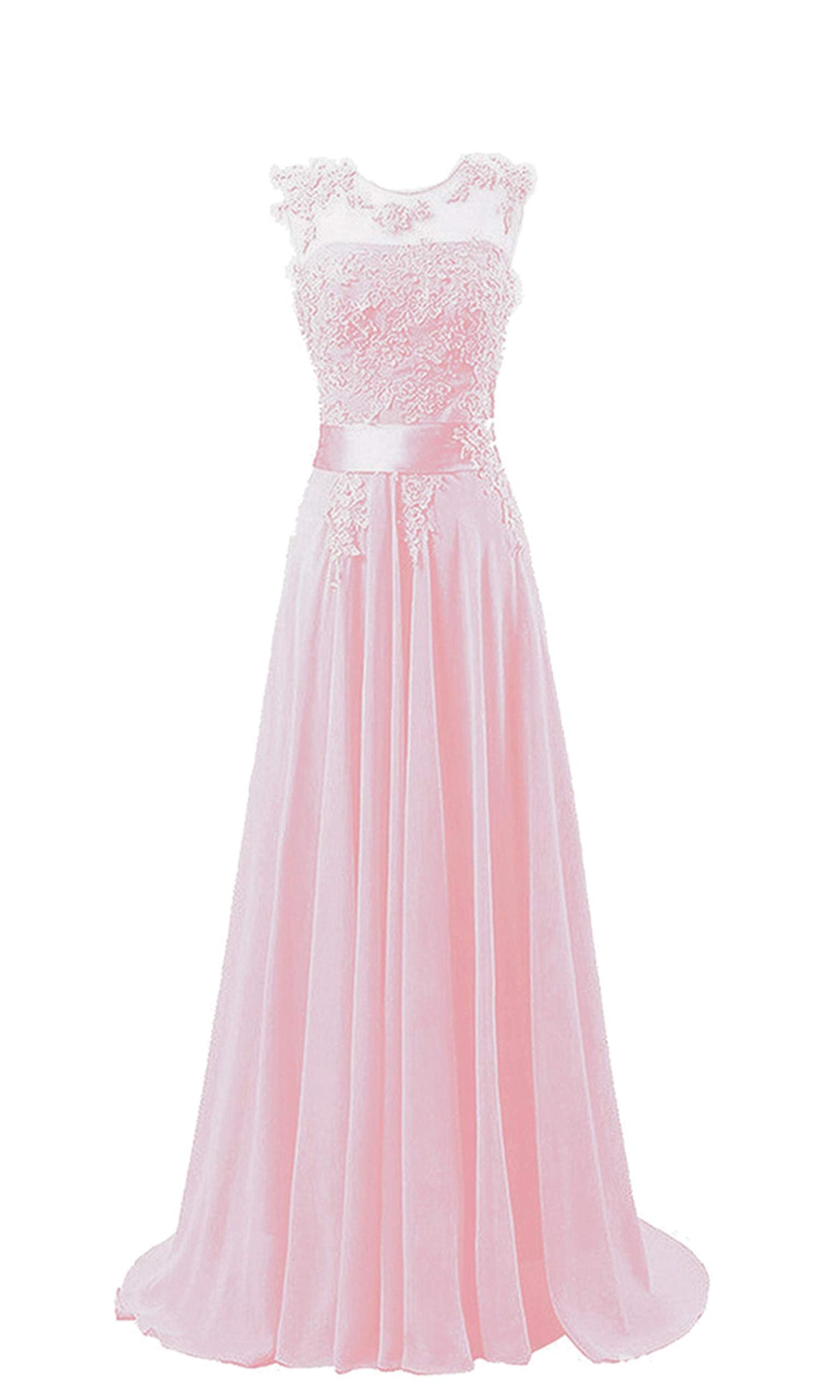 WTW Women's Long Chiffon Evening Party Ball Prom Bridesmaid Wedding Dress-Pink-14