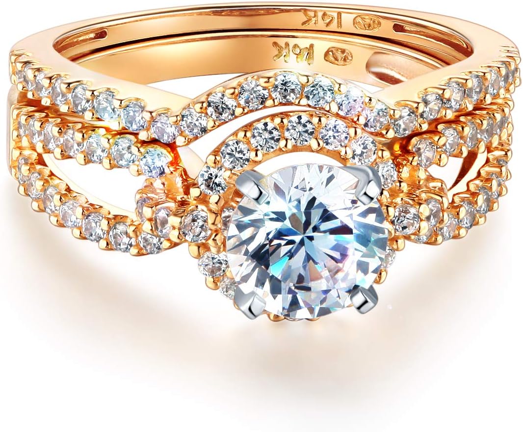Wellingsale Ladies Solid 14k Yellow -OR- White Gold Polished CZ Cubic Zirconia Round Cut Engagement Ring with Side Stones