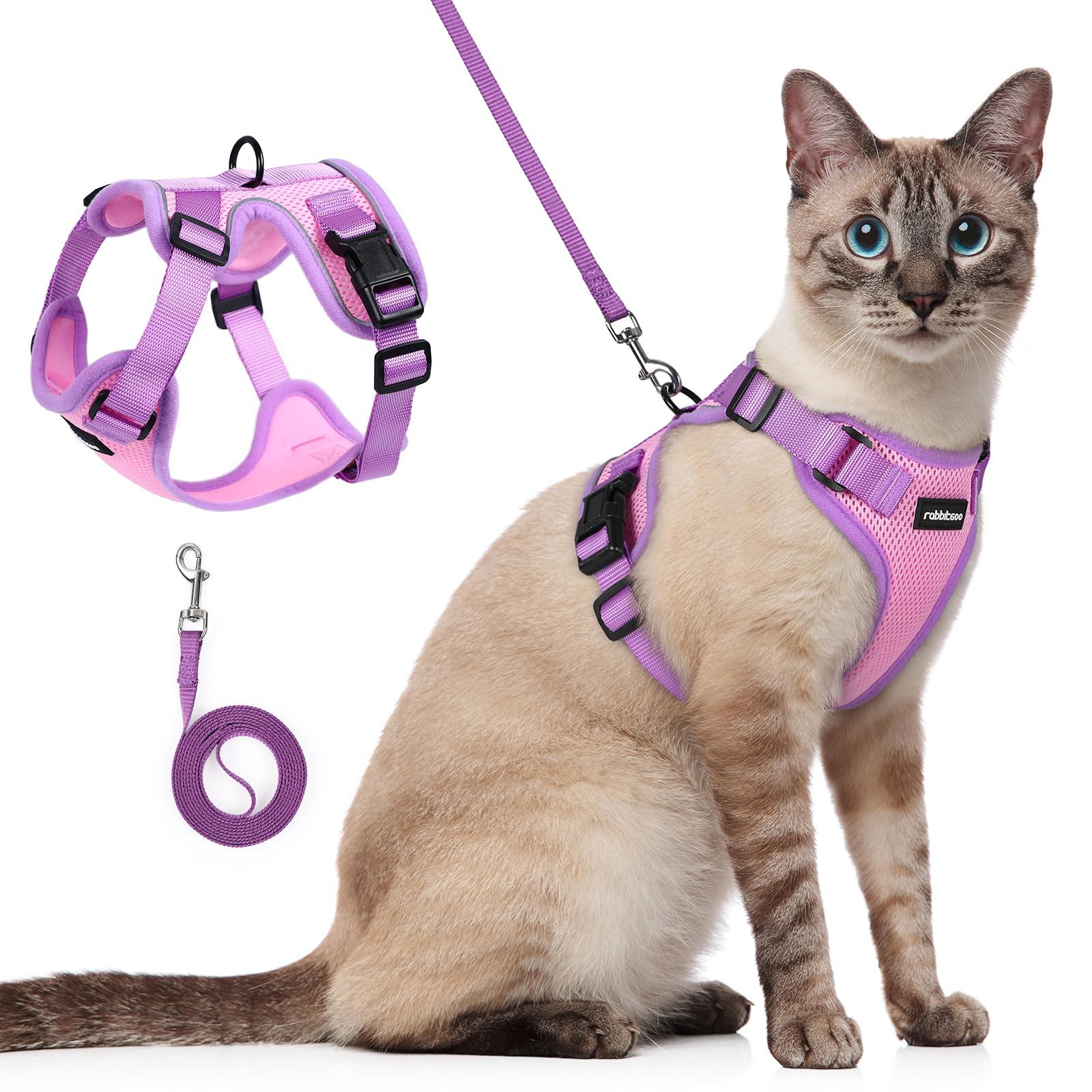 rabbitgoo Cat Harness and Leash Set, Escape Proof, Pink &amp; Purple