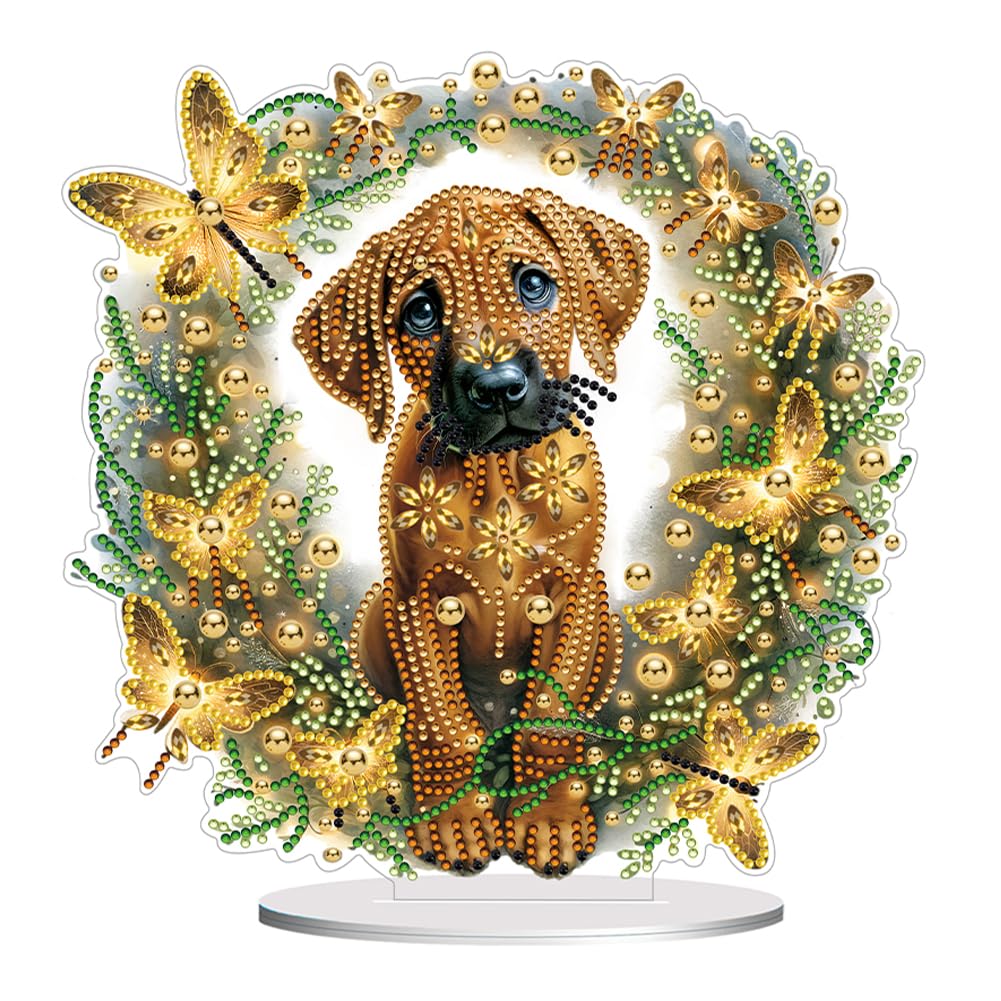 Round+Special Shape Desktop Diamond Art Kits Butterfly Teddy 5D DIY Diamond Art Tabletop Decorations Basset Hound Diamond Painting Desktop Decorations Rhodesian Ridgeback for Home Office Desktop Decor