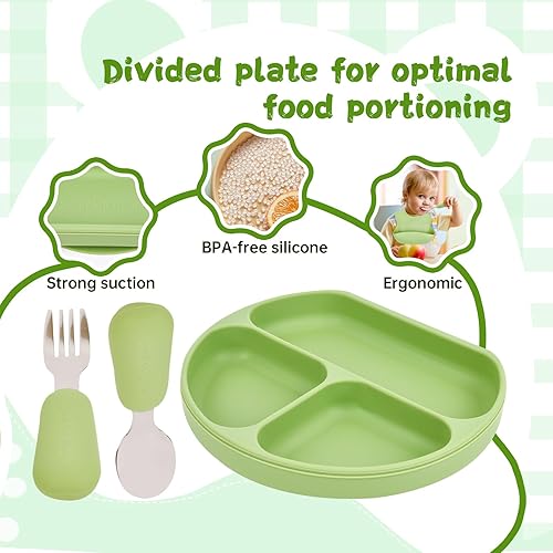 Miniatura 2 de Baby Led Weaning Supplies  Juego de 10 piezas de silicona para bebés  Juego de suministros de autoalimentación con ventosa y plato, cuchara,