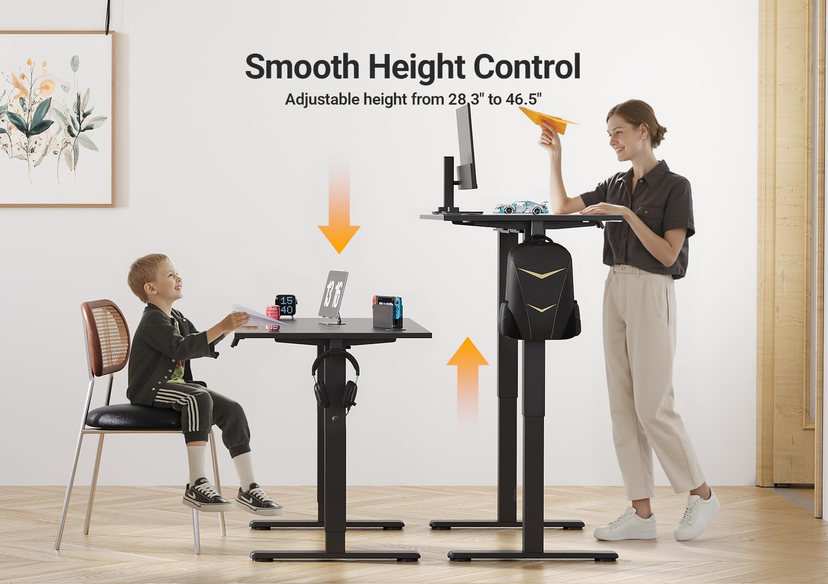 Seang Electric Standing Desk Adjustable Height 40 x 24 Inch Sit Stand Desk with T-Shaped Frame 3 Memory — view 4