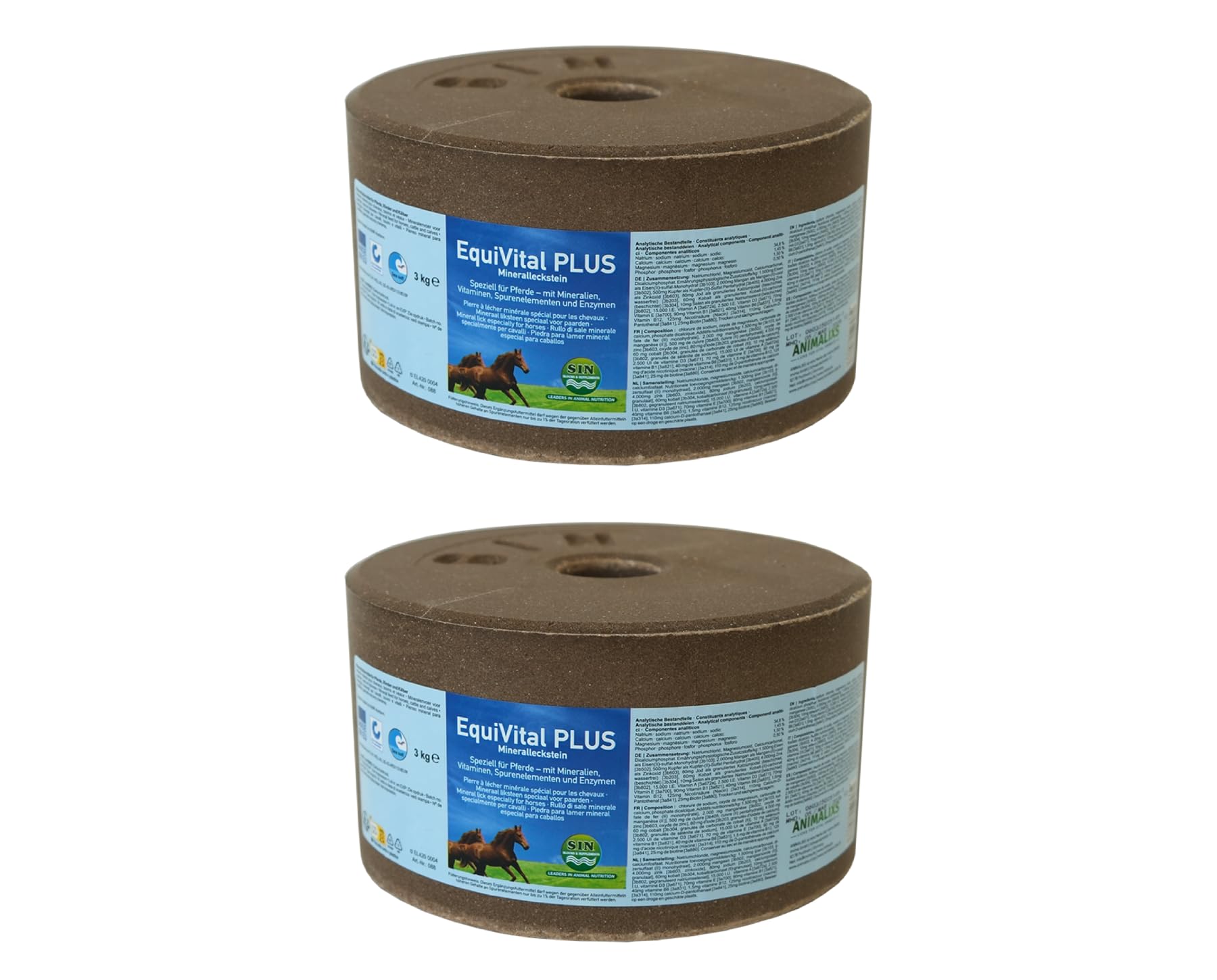 Salt Lick for Horses – EquiVital PLUS Mineral Block with Biotin, Vitamins & Mediterranean Sea Salt – Set 2 x 3kg – Supports Hoof Growth, Immunity & Fertility for Horses