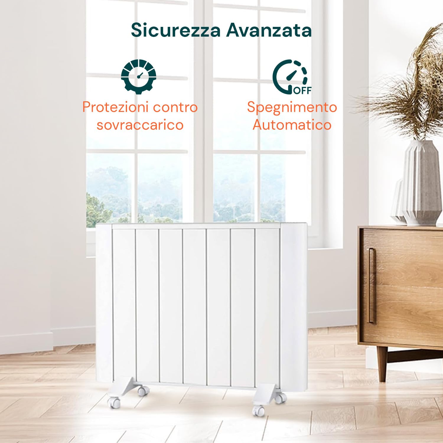 Radiatore Elettrico 1500W per Comfort Domestico e in Ufficio - Alluminio Durevole, Portatile & Montabile a Muro, Sicurezza e Controllo Intuitivo