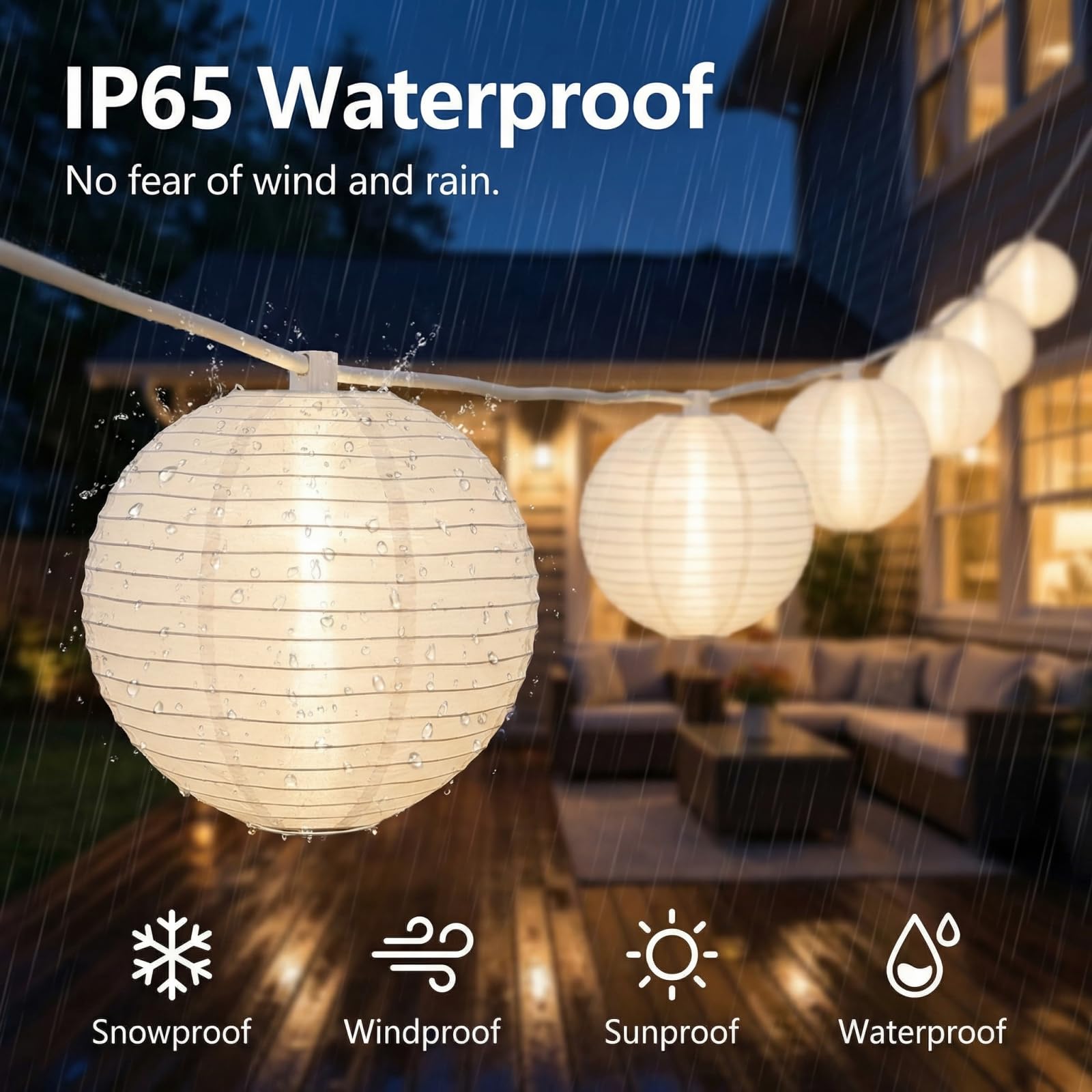 25FT White Lantern String Lights,10 Nylon Hanging Lantern Decor