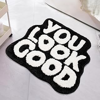 You Look Good Bath Mat Black and White Bathroom Rugs Funny Cute Bathroom...