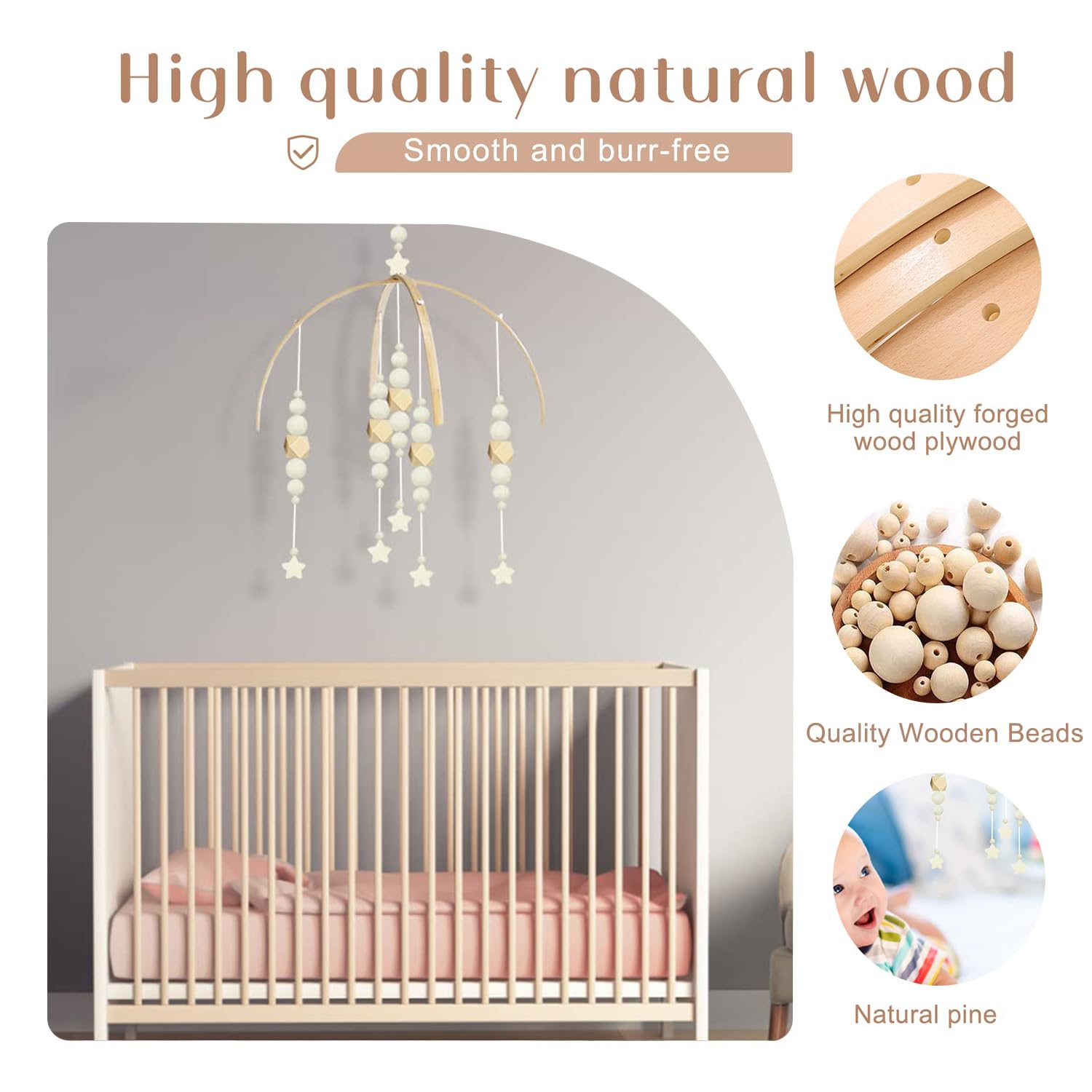 Campanelli Fai-da-Te Per Culla In Legno – Kit Per Mobile Sonoro Naturale, Stimola La Vista Del Neonato, Regalo Per Baby Shower