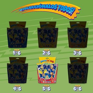 Superthings - ネオンパワーシリーズ - 6個パック、スーパーシングス4個シルバーキャプテン1個と外骨格2個、マルチカラー入り、5/6個パック
