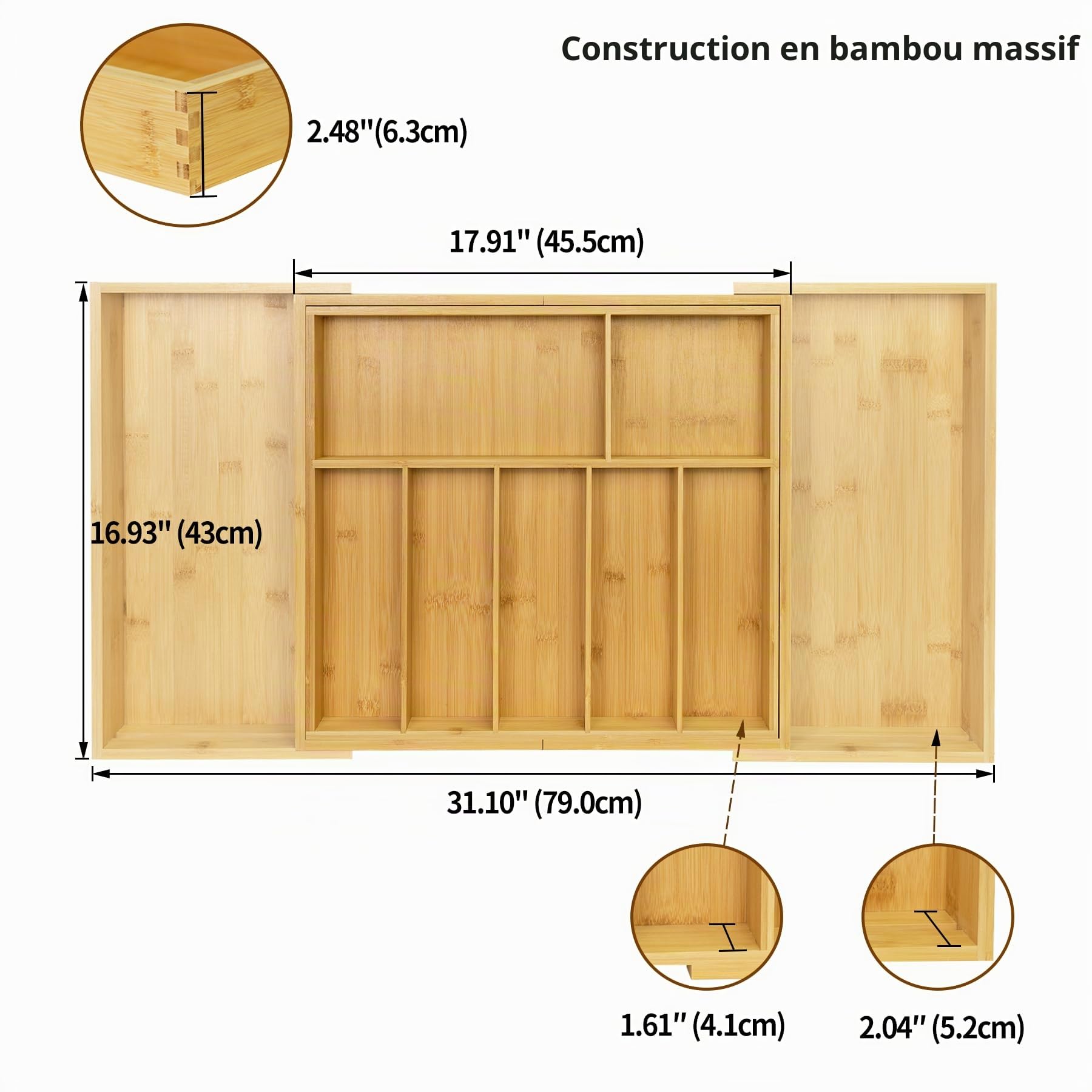 Utoplike Grande Range Couverts pour Tiroir de Cuisine en Bambou