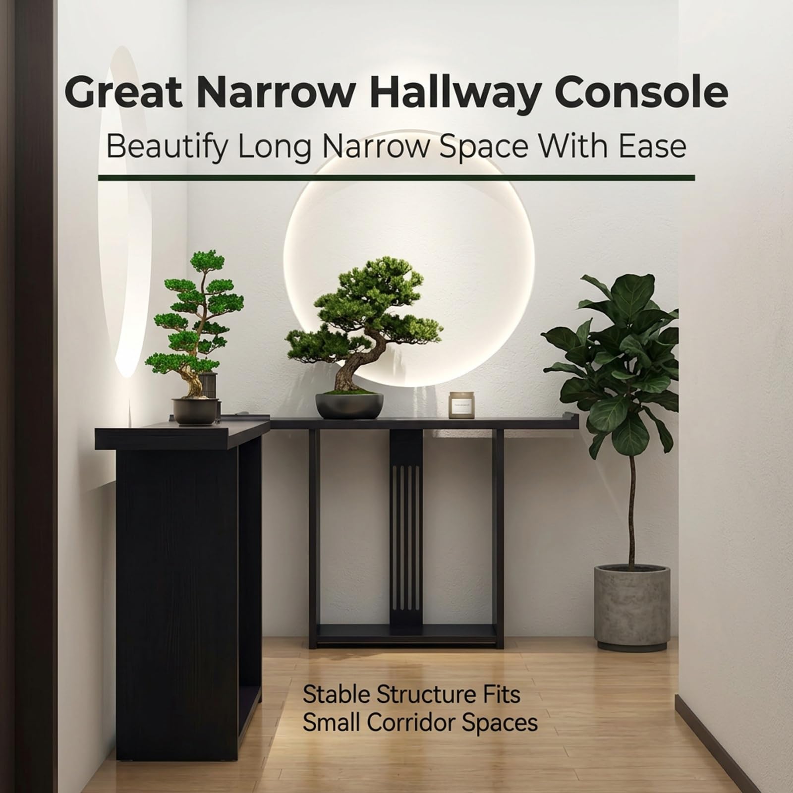 Tavolo Consolle in Legno Massivo,Tavolo Accento Stretto a Due Livelli | Per Ingresso, Lungo Tavolino Laterale per Divano con Gamba a Listelli Verticali Centrali e Ripiano(Brown,120cm)