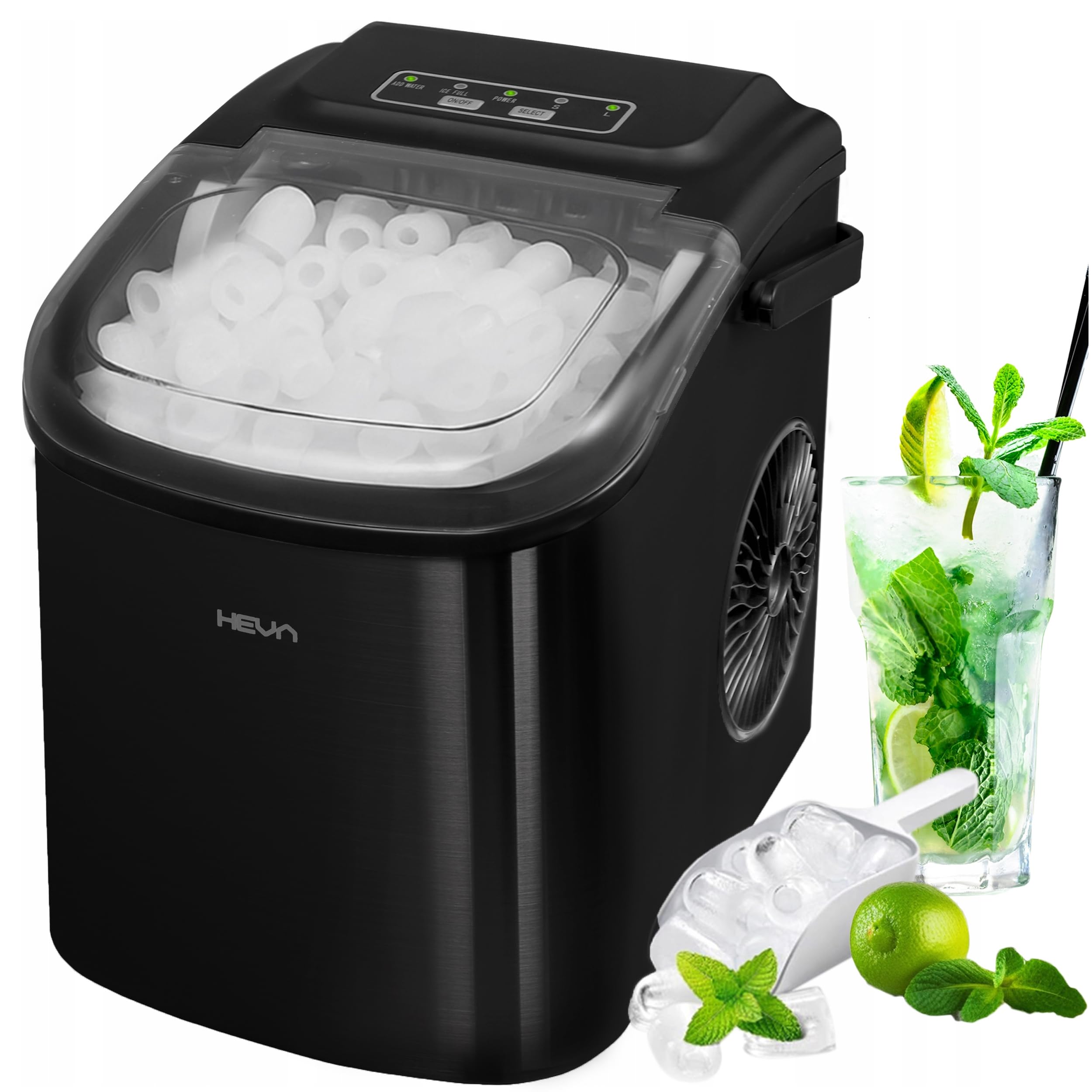 HEVA HIX Kostkarka do lodu 160 W, 9 kostek w 6 minut, czarna